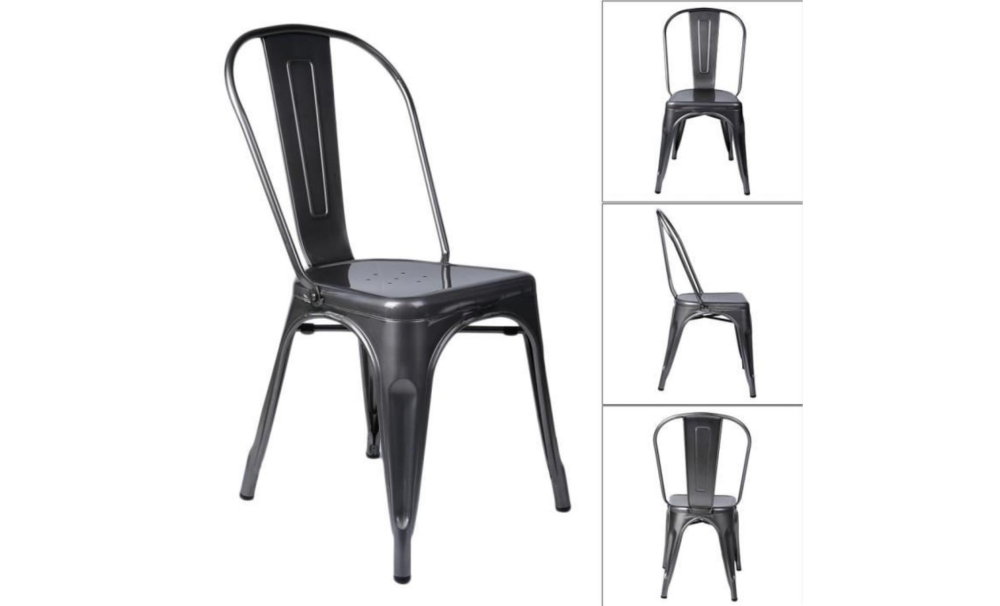 4pcs chaise industriel en métal   chaises de salle À manger   noir pas cher