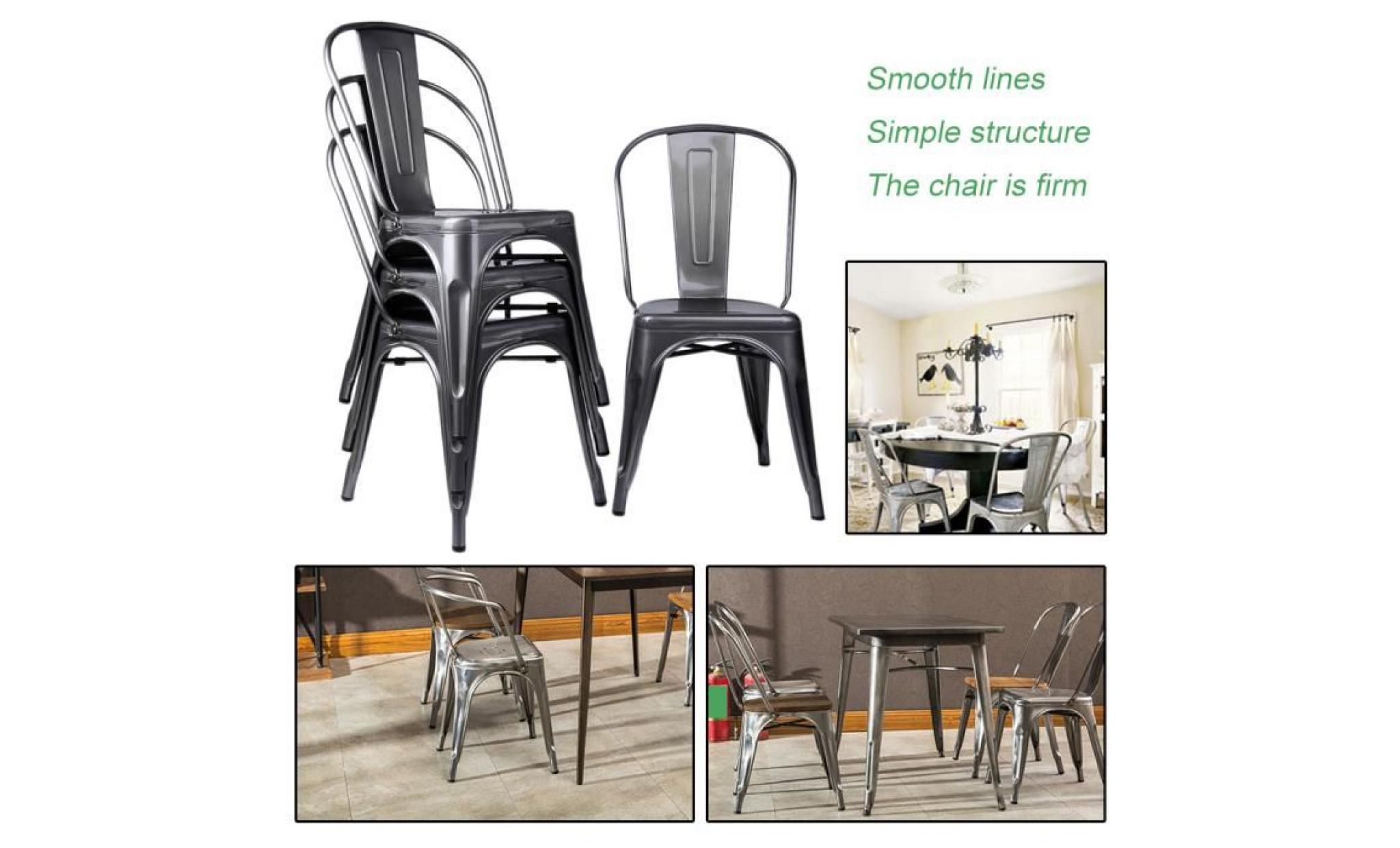 4pcs classique en métal chaise de salle industrielle déjeuner cuisine café bistro siège