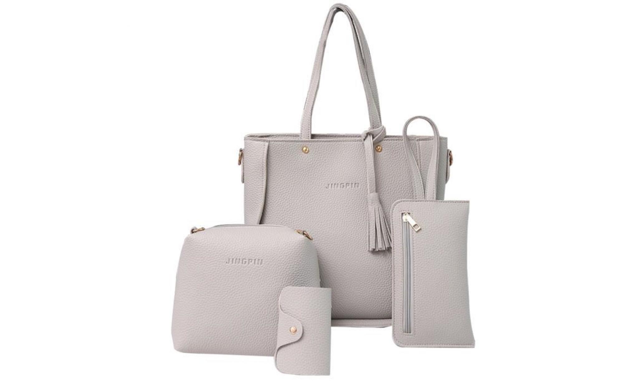 4pcs mode de luxe femmes glands portefeuille titulaire de la carte sac à main sac à bandoulière ensemble gris
