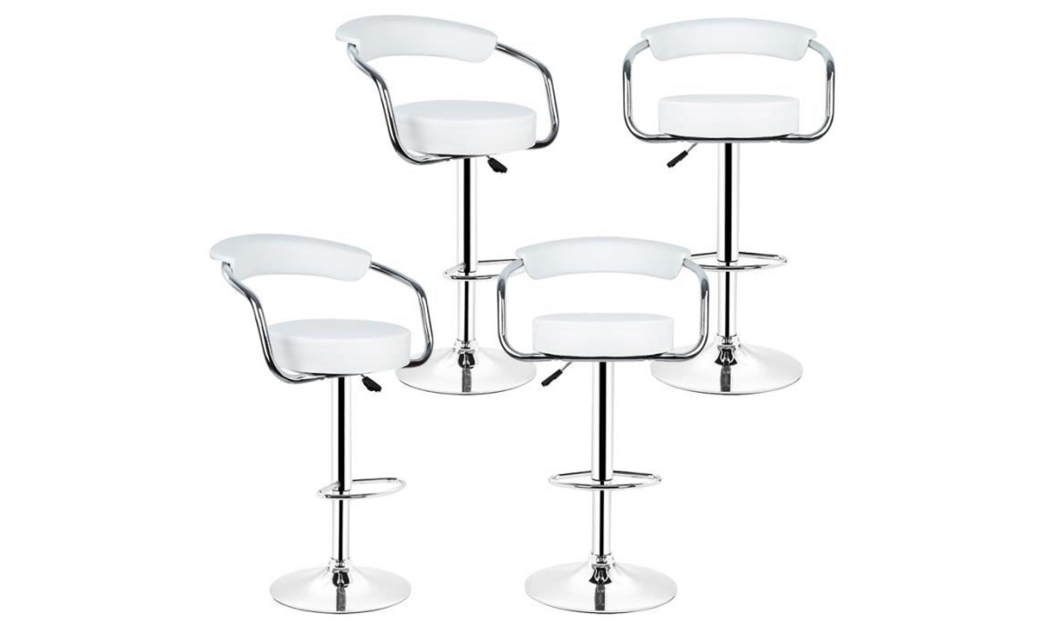 4x tabouret de bar rÉglable et pivotant chaise cuisine avec repose pieds et dossier ergonomique blanc