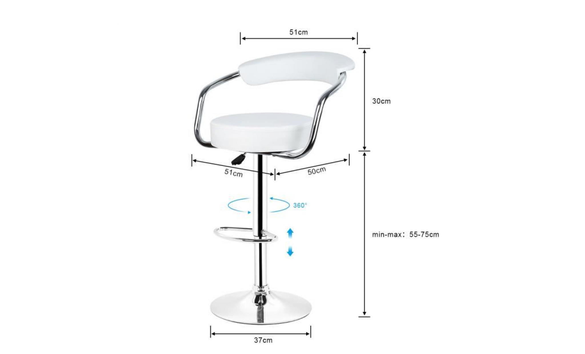 4x tabouret de bar rÉglable et pivotant chaise cuisine avec repose pieds et dossier ergonomique blanc pas cher