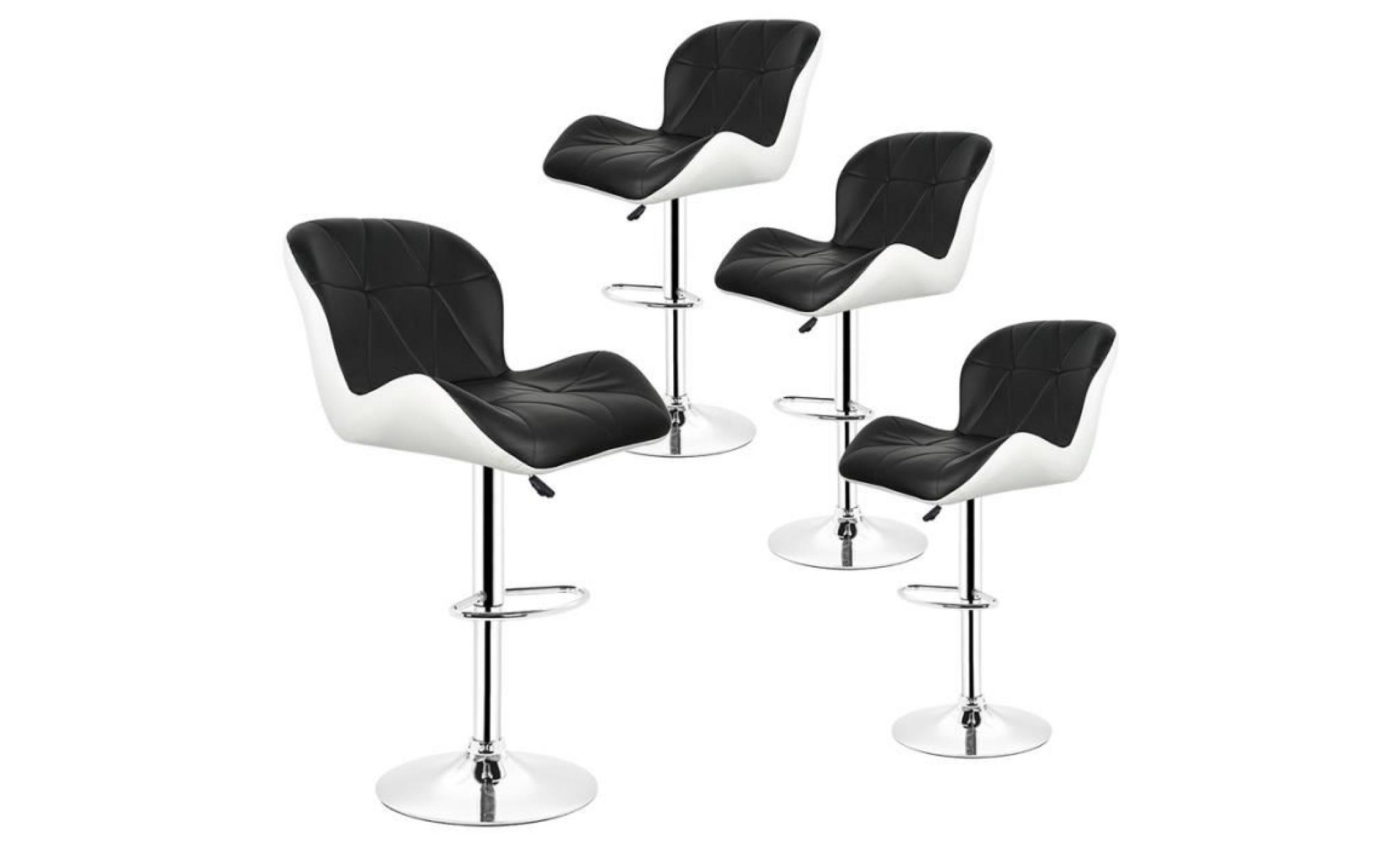 4x tabourets de bar,chaise moderne stools À la cuisine en faux cuir nouvelle chaise pu cuir noir+blanc