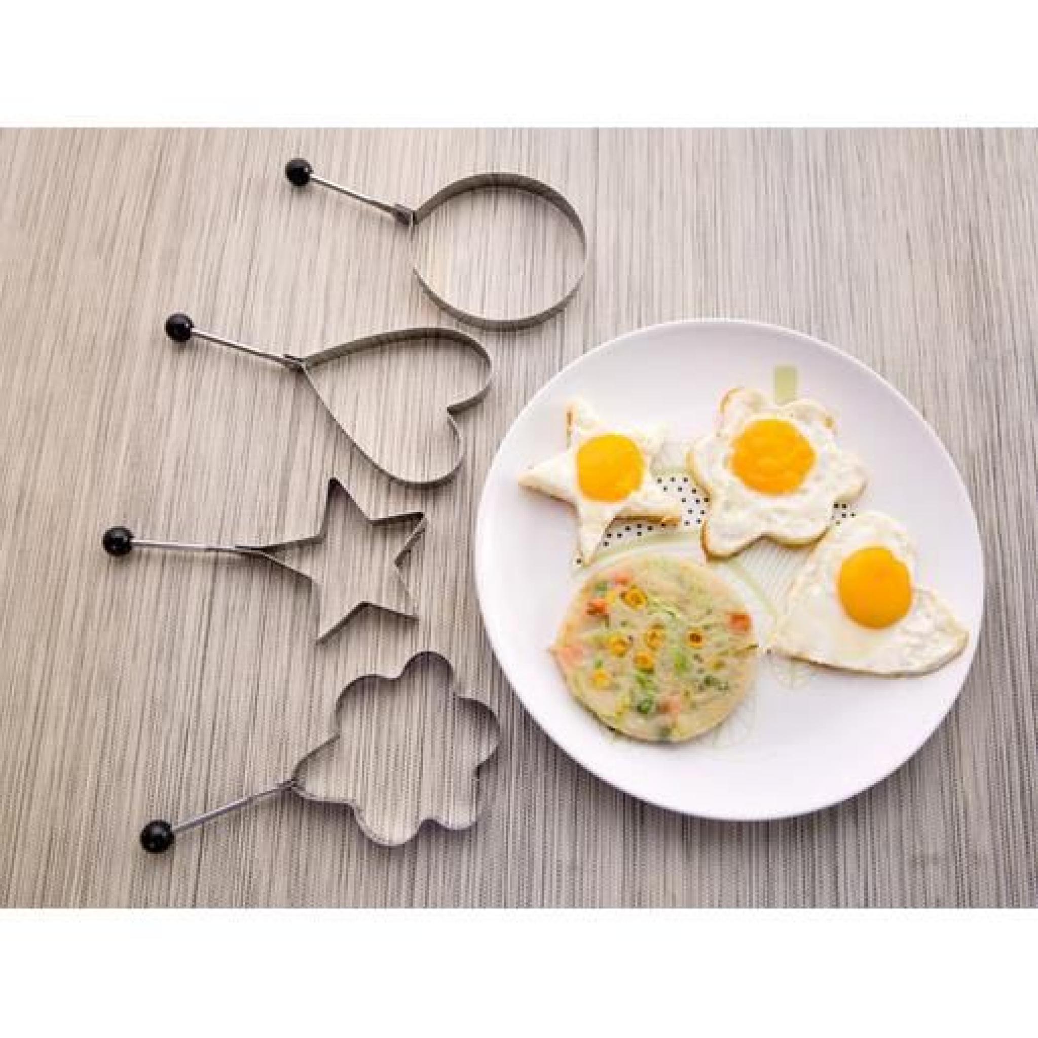 4×Moule Oeufs Omelettes Crêpes Inox Cuisine Outil Poêle Emporte Pièce Forme Coeur,pentacle,cercle,fleur pas cher