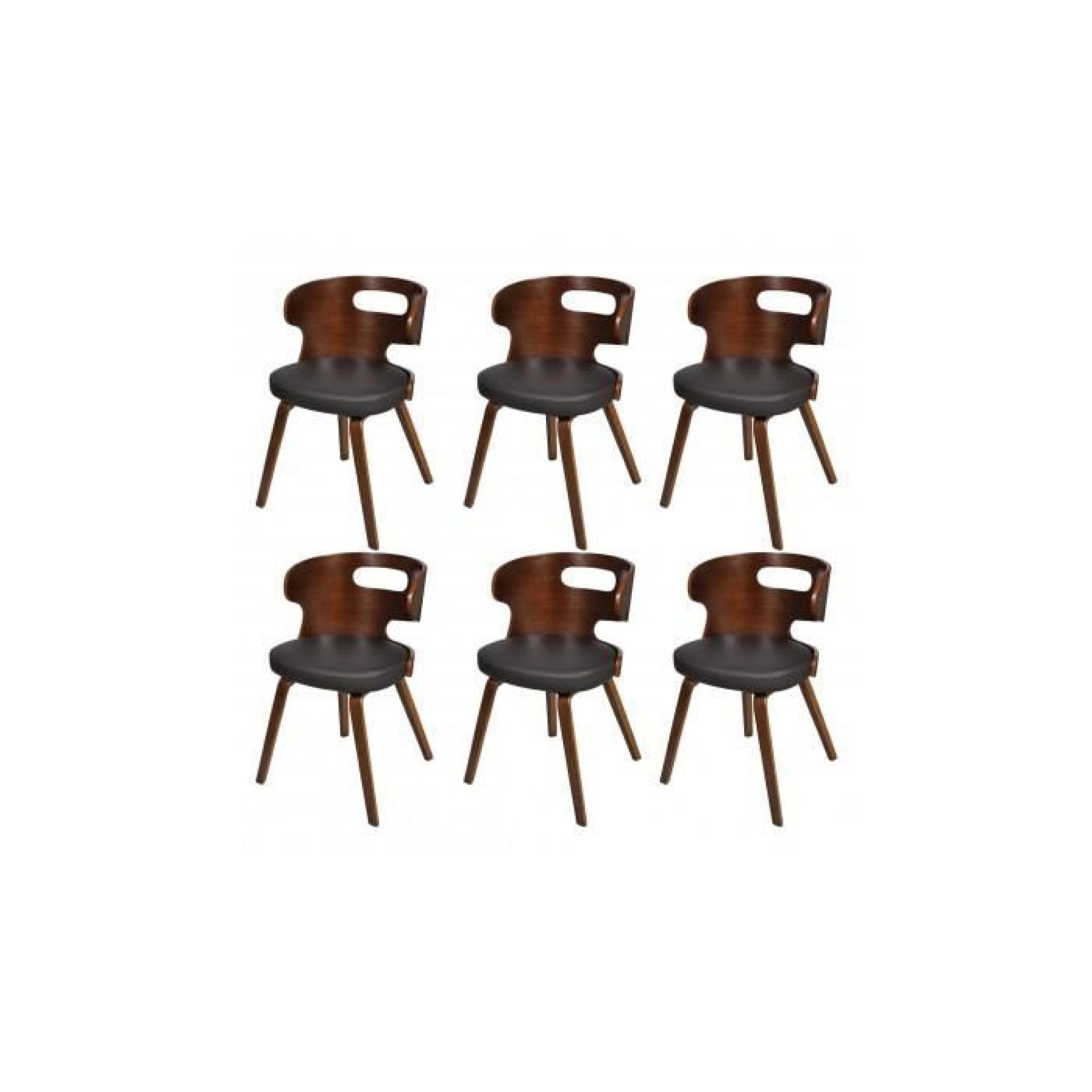 6 chaises de salle à manger en cuir mélangé brun