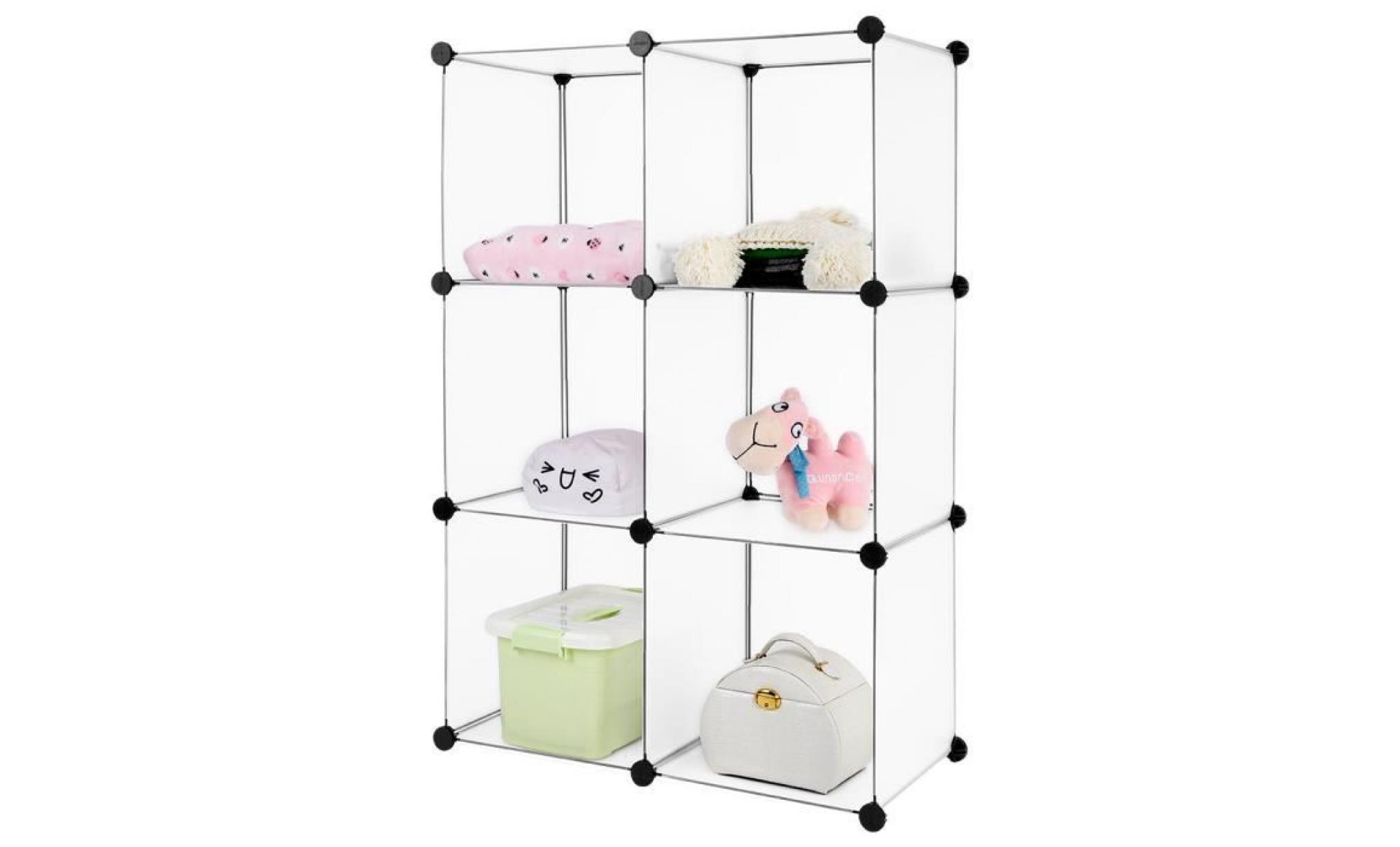 6 cube armoire langria placard garde robe etagère meuble rangement de vêtements&chaussures jouets translucide blanc