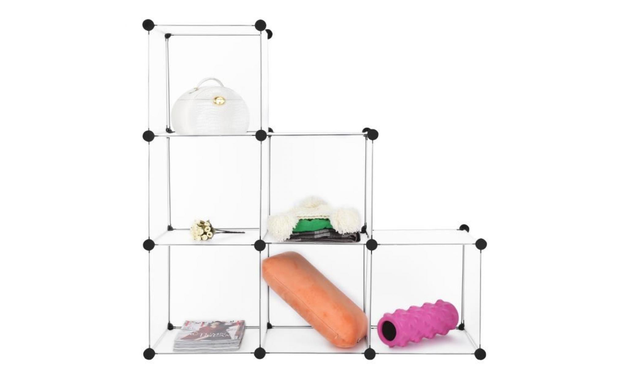 6 cube armoire langria placard garde robe etagère meuble rangement de vêtements&chaussures jouets translucide blanc pas cher