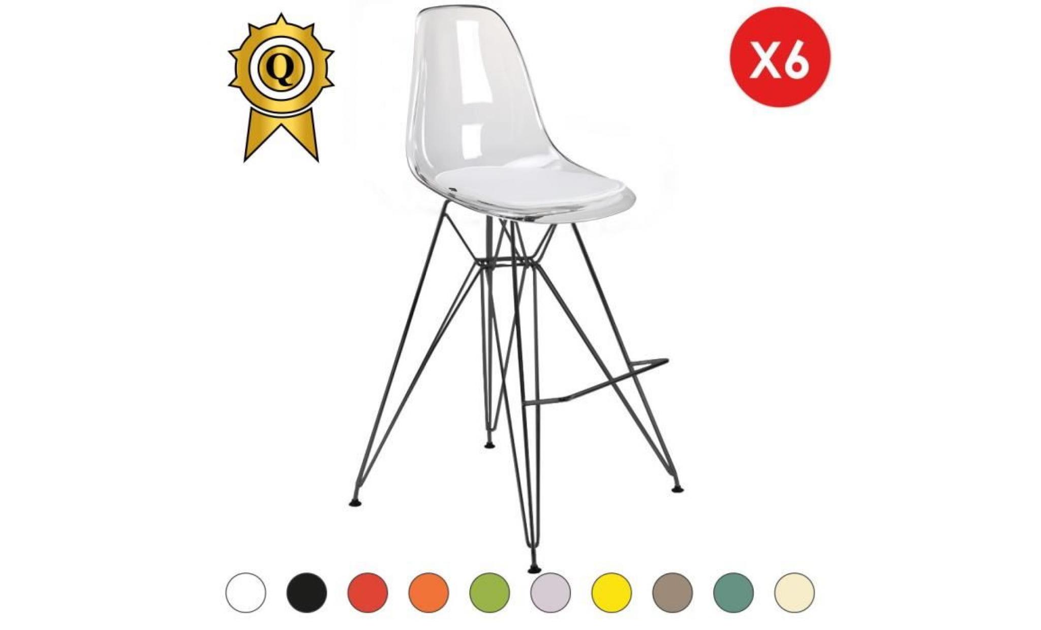 6 x chaise haute tabouret bar design inspiration eiffel eames dsr acier vernis noir transparent mobistyl®