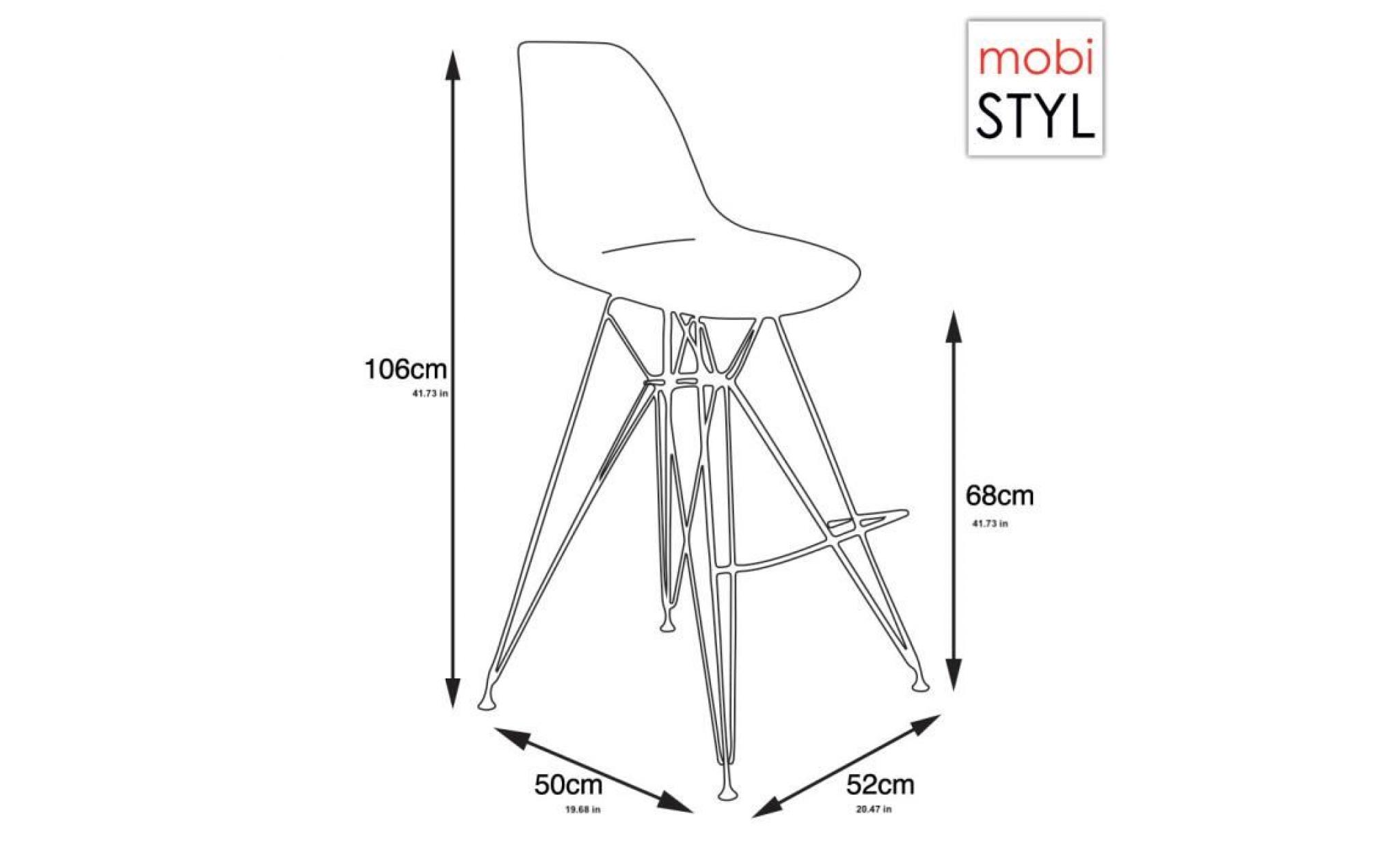 6 x chaise haute tabouret bar design inspiration eiffel eames dsr acier vernis noir transparent mobistyl® pas cher
