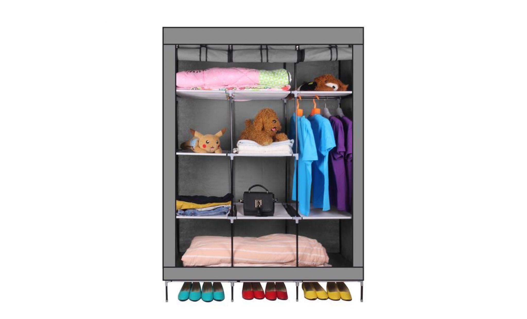 armoire refermable diy avec penderie rangement étagère armoire à vêtements armoire en tissu 129.5x175x44.5cm
