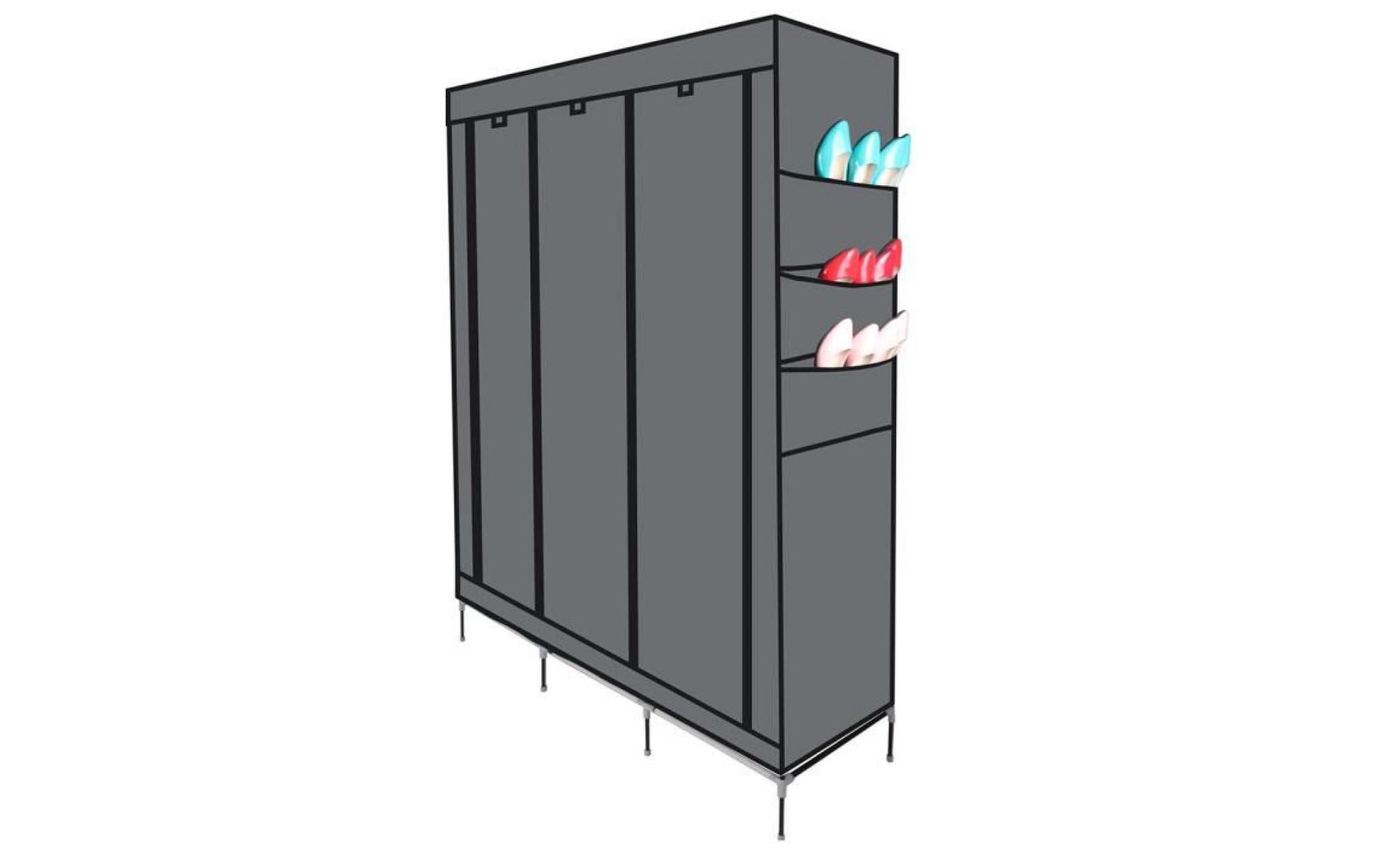 armoire refermable diy avec penderie rangement étagère armoire à vêtements armoire en tissu 129.5x175x44.5cm pas cher