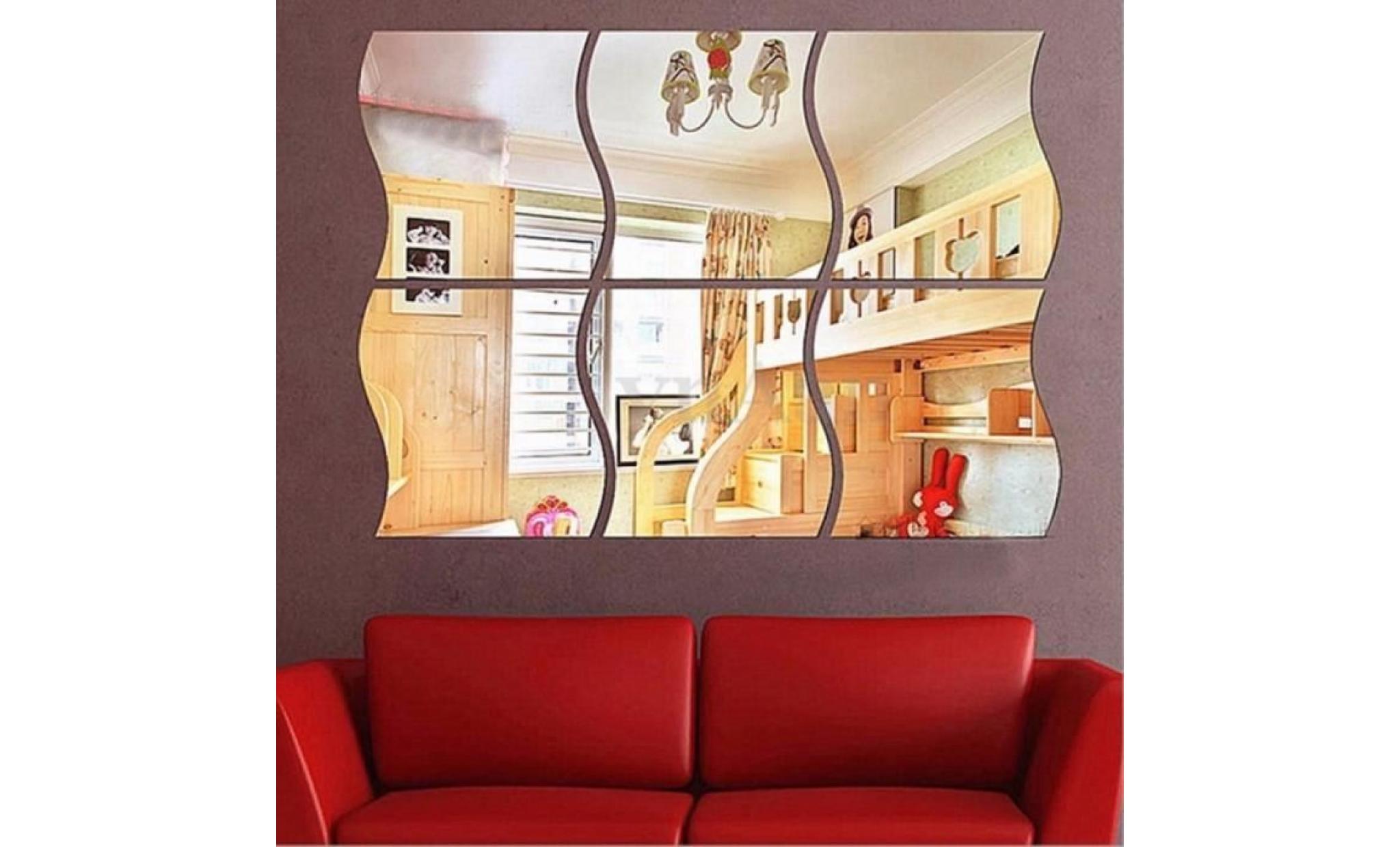 6pcs bricolage amovible maison miroir mural autocollant art décoration décoration argent