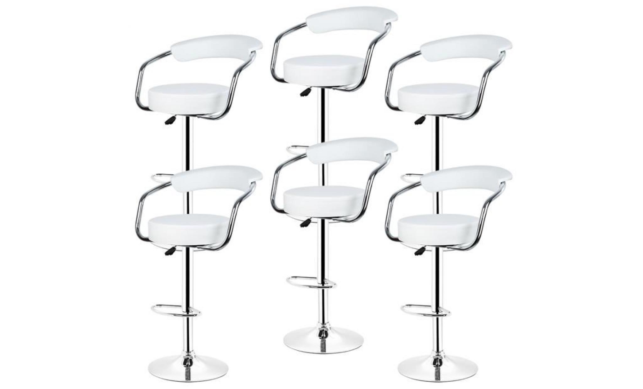 6x tabouret chaise de bar en simili cuir avec dossier et accoudoirs pivotant à 360° blanc