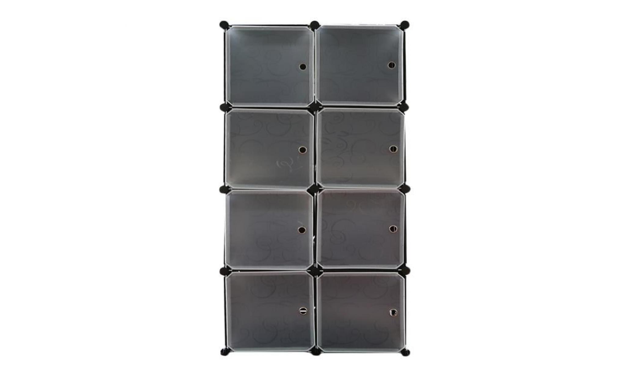 8 cabines armoires Étagères diy en plastique meuble de rangement avec portes noir et blanc