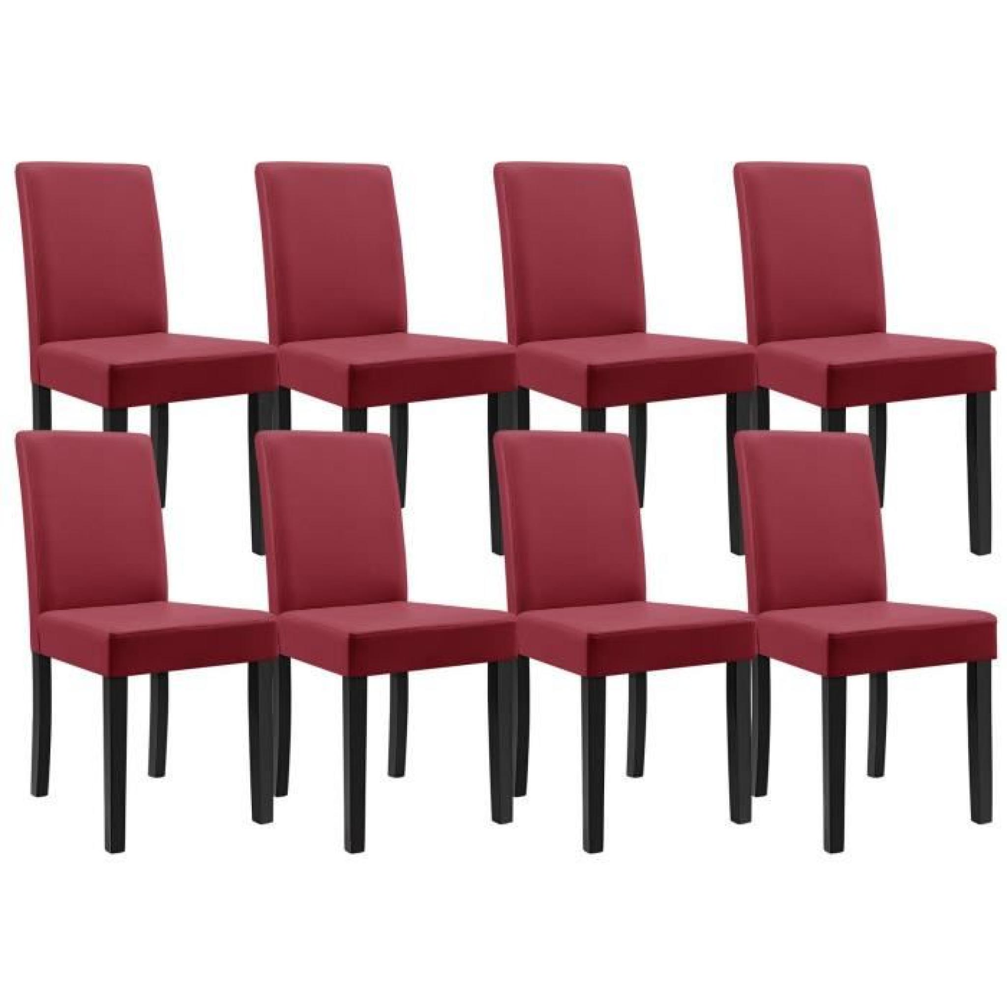 8 chaises en PU rouge pieds en bois