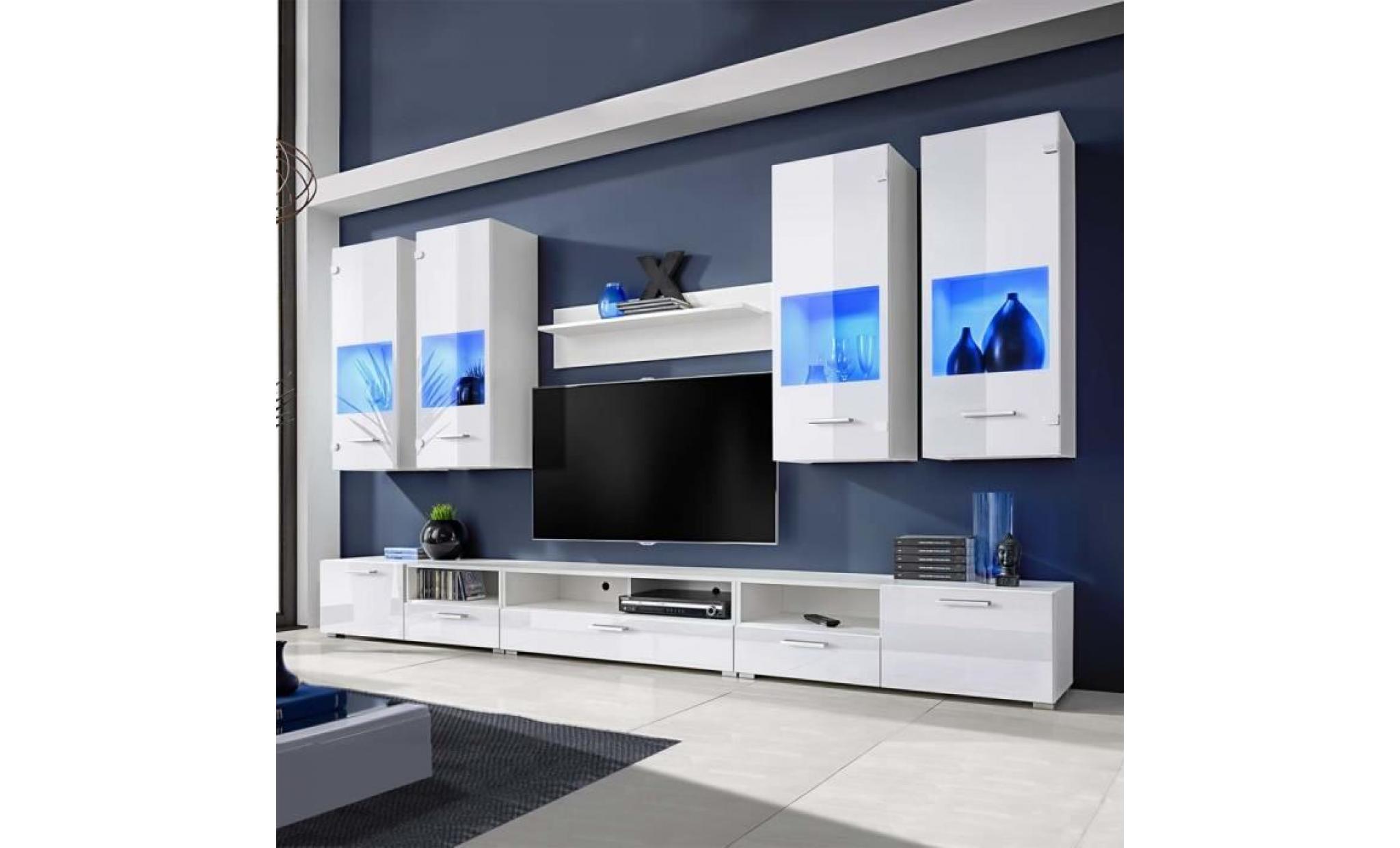 8 pcs meuble tv à vitrine murale blanc avec lumière led bleu 8 pièces muble tv mural contemporain scandinave