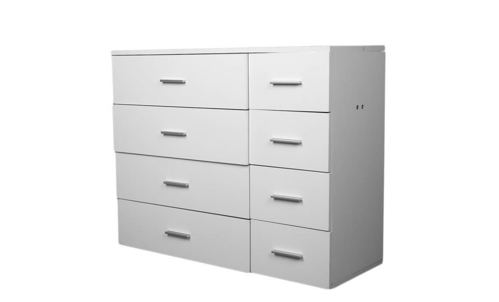 8 tiroirs de armoire de chambre 89x35x73.5cm design moderne blanche diy stockage en bois