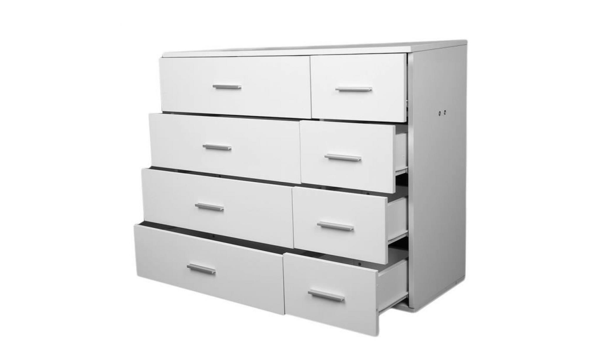 8 tiroirs de armoire de chambre 89x35x73.5cm design moderne blanche diy stockage en bois pas cher