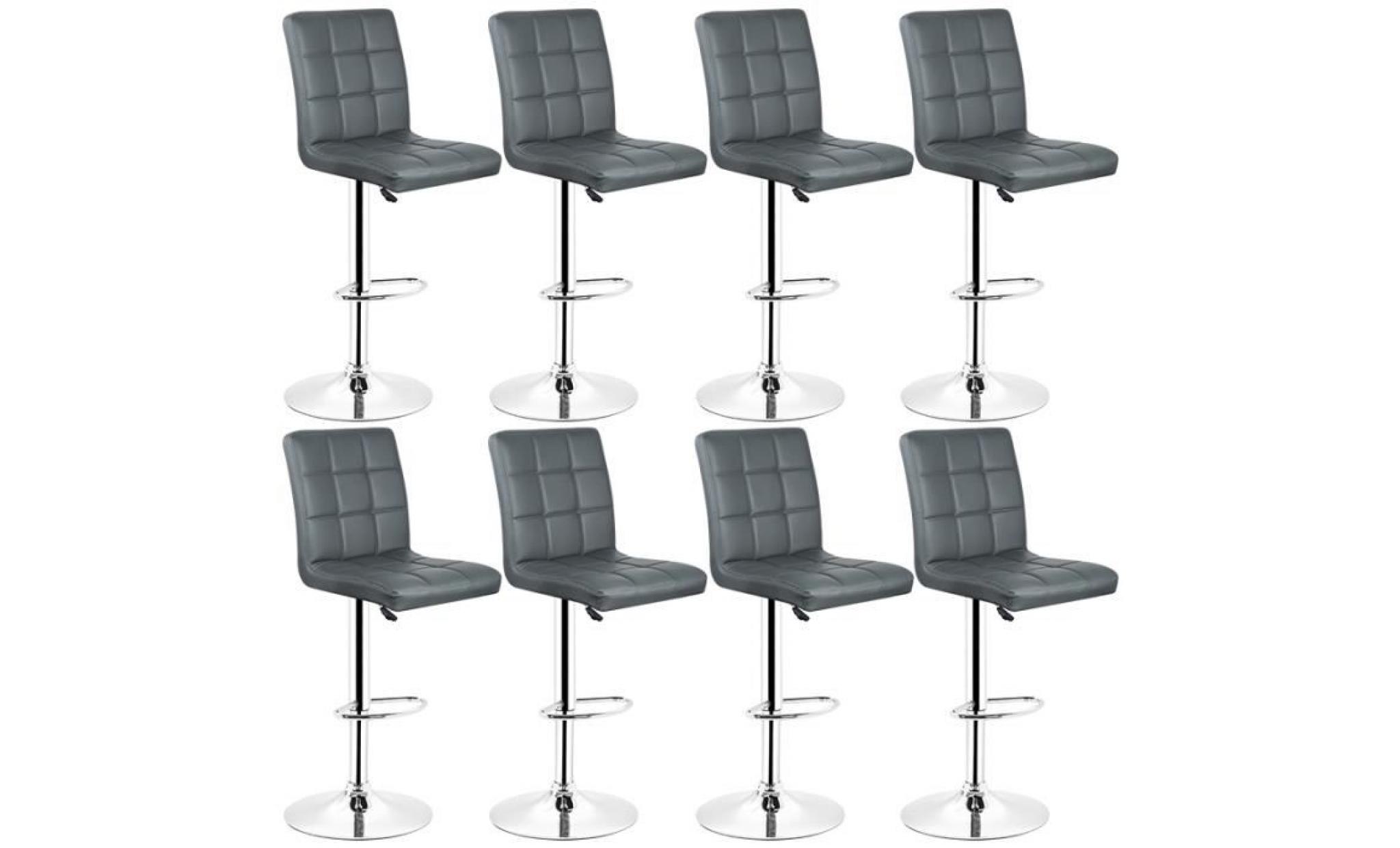 8x tabouret de bar,gris chaise de bar pu hauteur réglable de haute qualité rotatif à 360