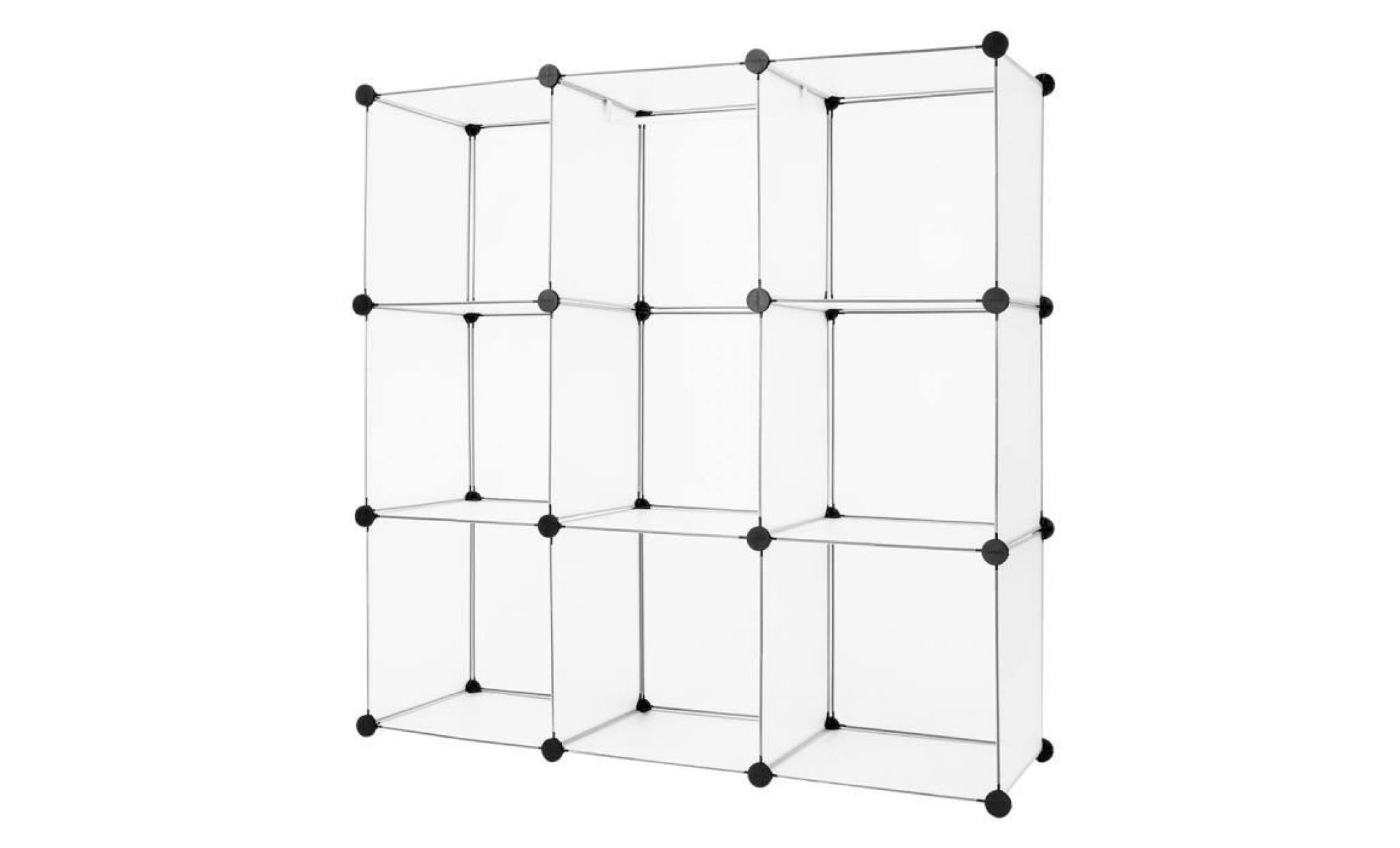 9 cube armoire de chambre modulable panneaux en plastique meuble Étagères de rangement avec portes translucide blanc langria