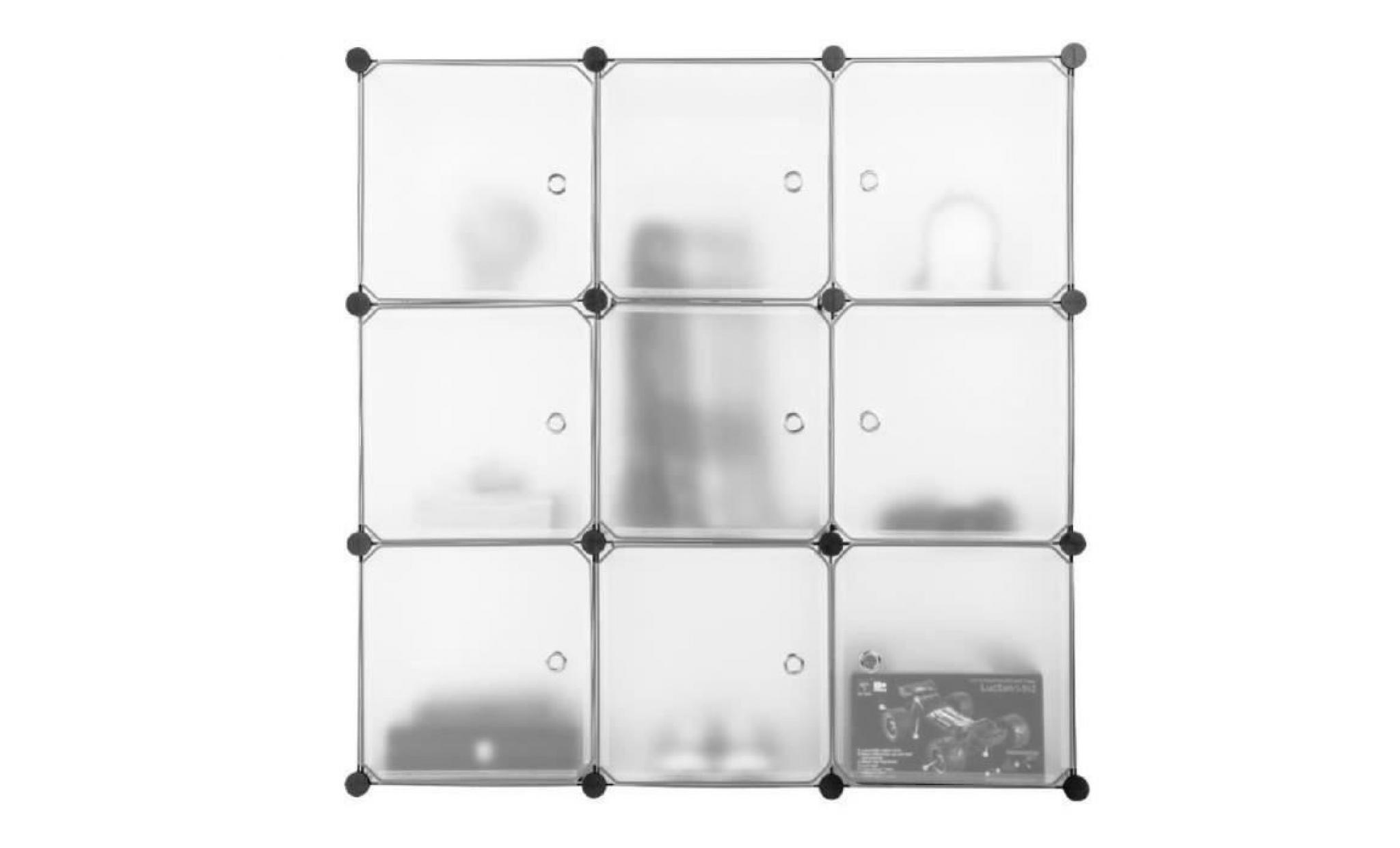 9 cube armoire de chambre modulable panneaux plastique meuble Étagères de rangement avec portes translucide blanc langria pas cher