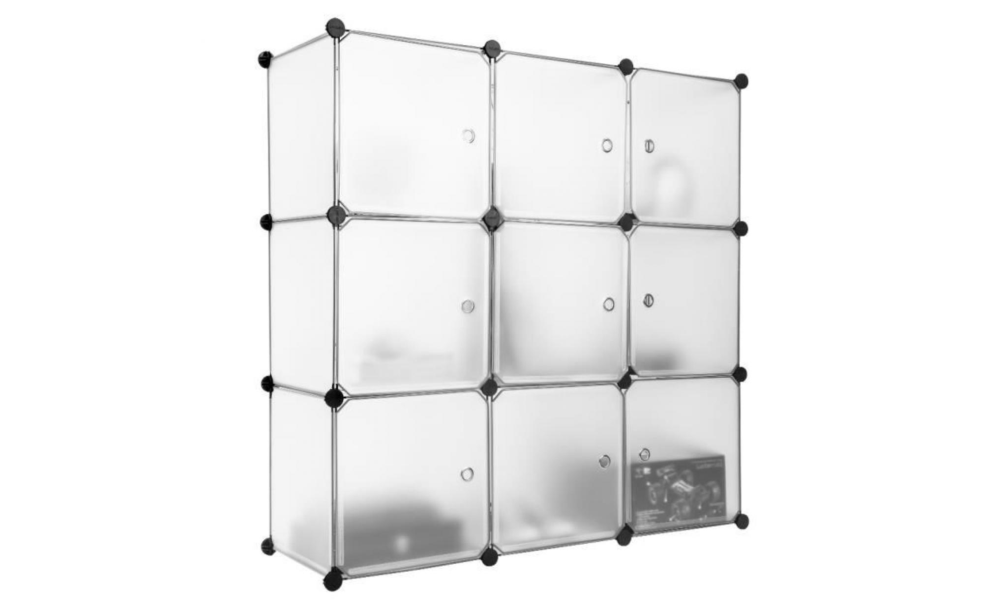 9 cube armoire de chambre panneaux plastique meuble Étagères de rangement avec portes translucide blanc langria