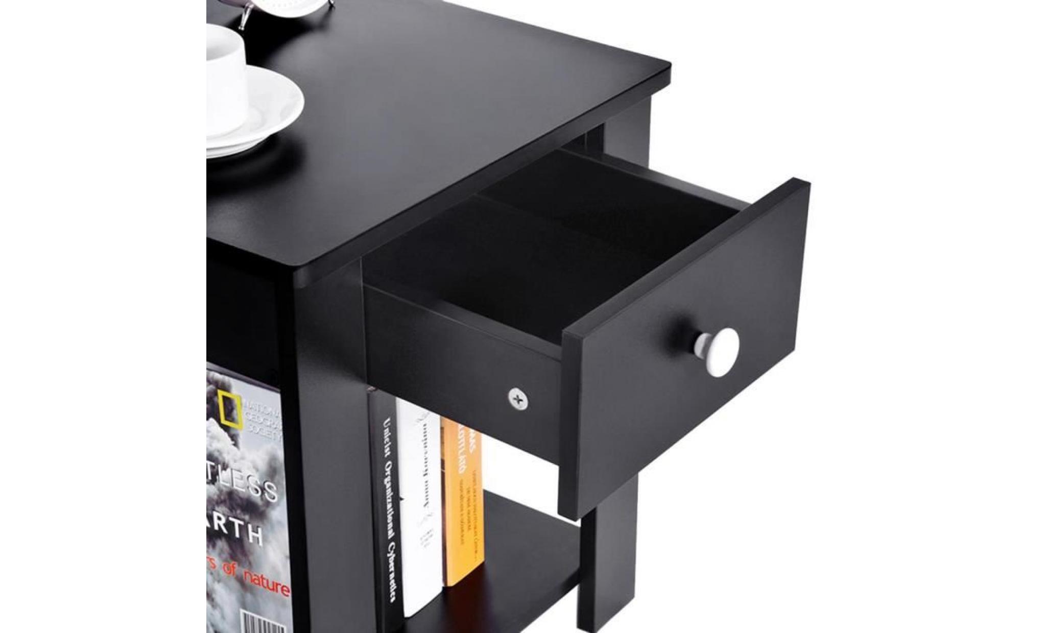 À côté de la table de chevet avec tiroir découpé durable pour le livre noir en bois gxu pas cher