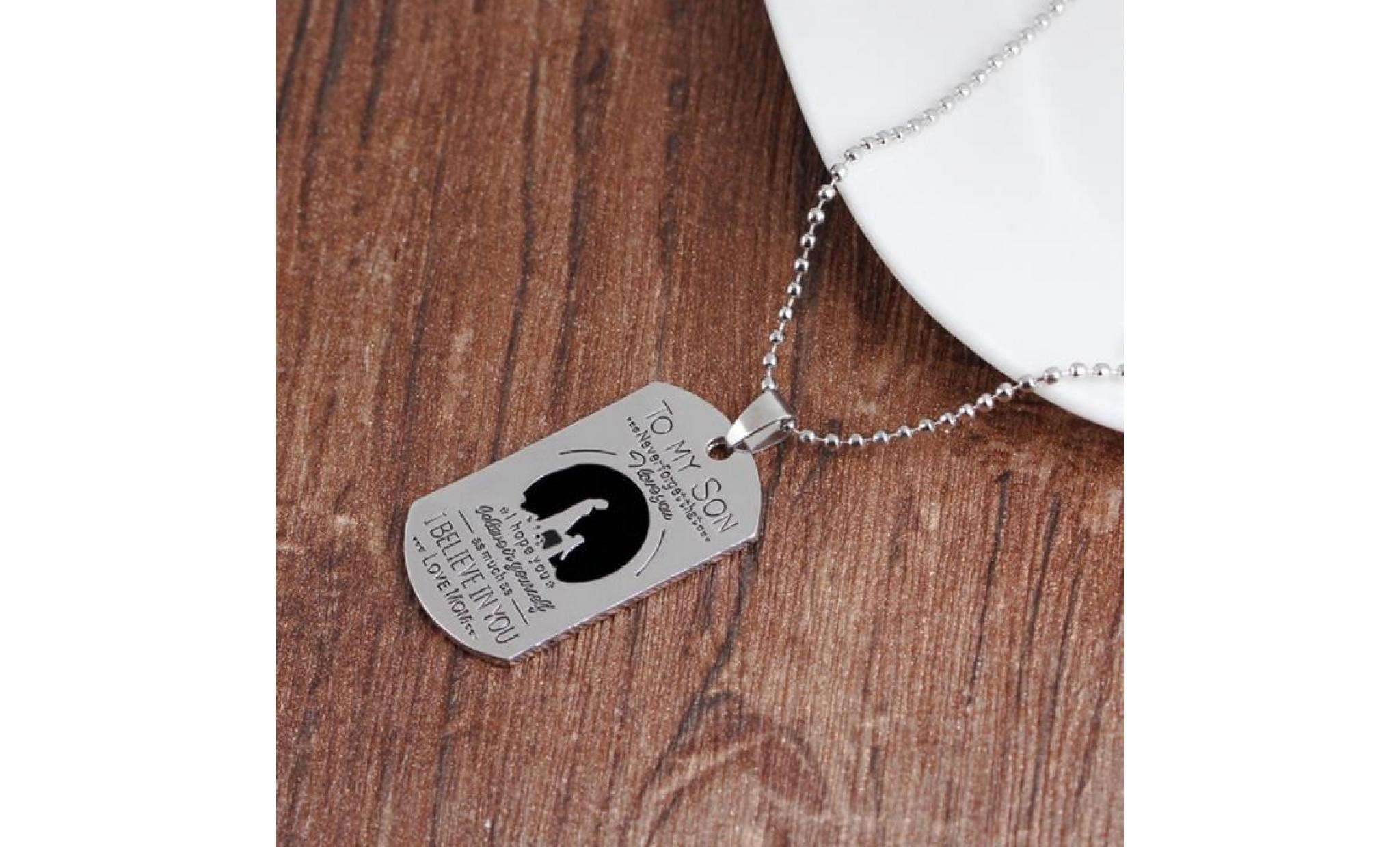 À mon fils amour maman lettre chien étiquette pendentif collier militaire hommes bijoux cadeau