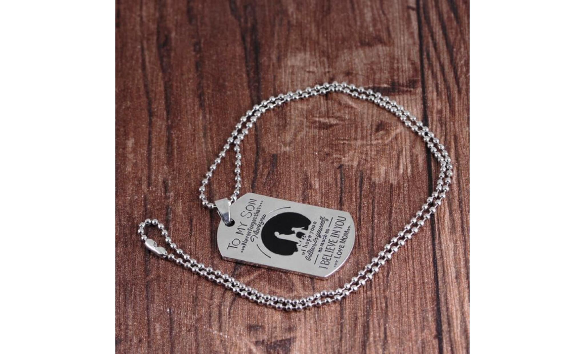 À mon fils amour maman lettre chien étiquette pendentif collier militaire hommes bijoux cadeau pas cher