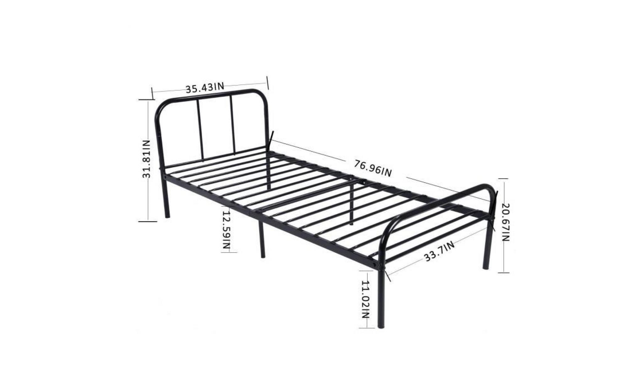 aingoo cadre de lit en métal 91x197cm pour adultes et enfants avec 6 pieds en métal et sommier intégré, noir pas cher