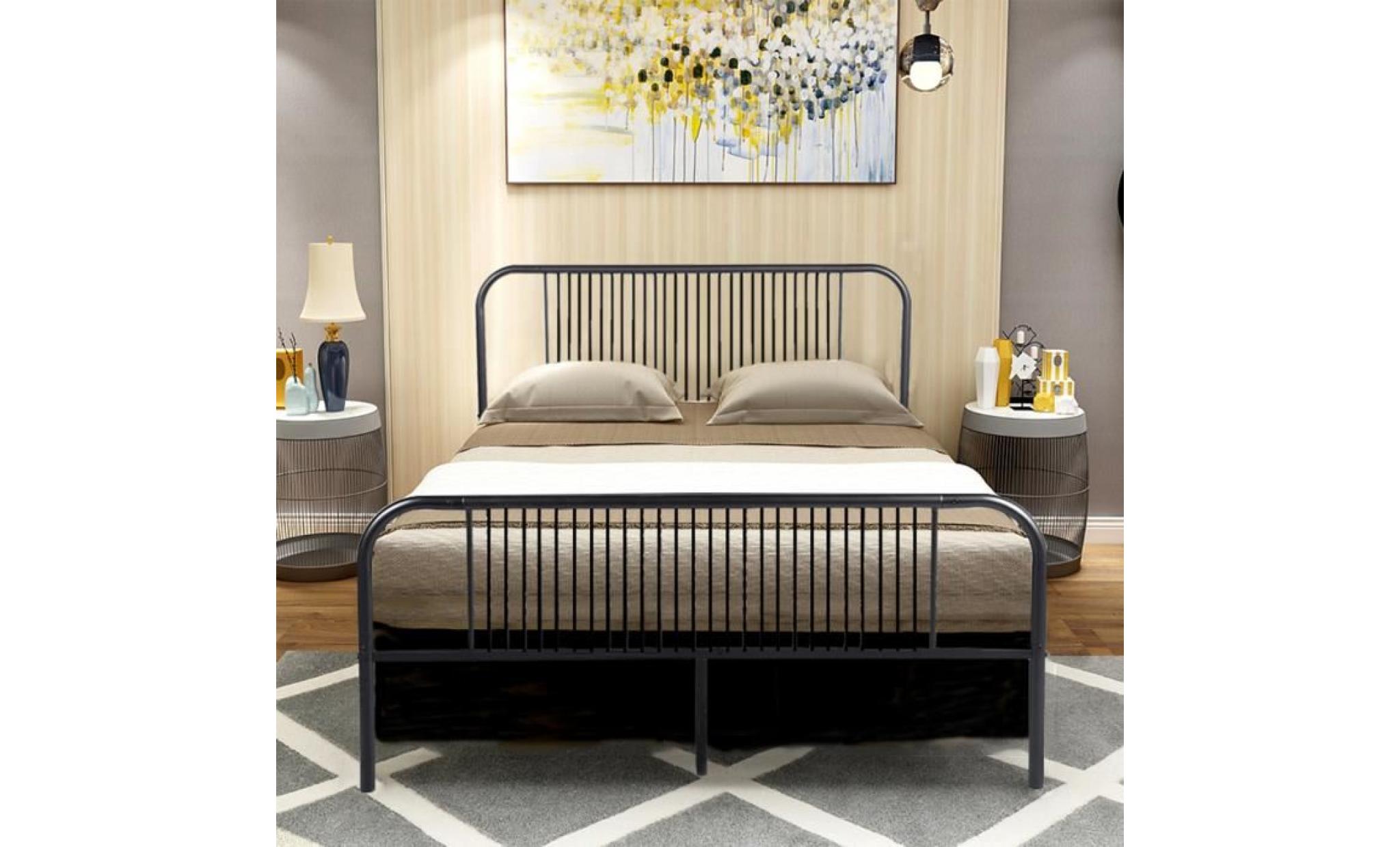 aingoo lit double 140x190 cm cadre de lit en métal avec lattes en acier, design lisse pour votre chambre à coucher, blanc