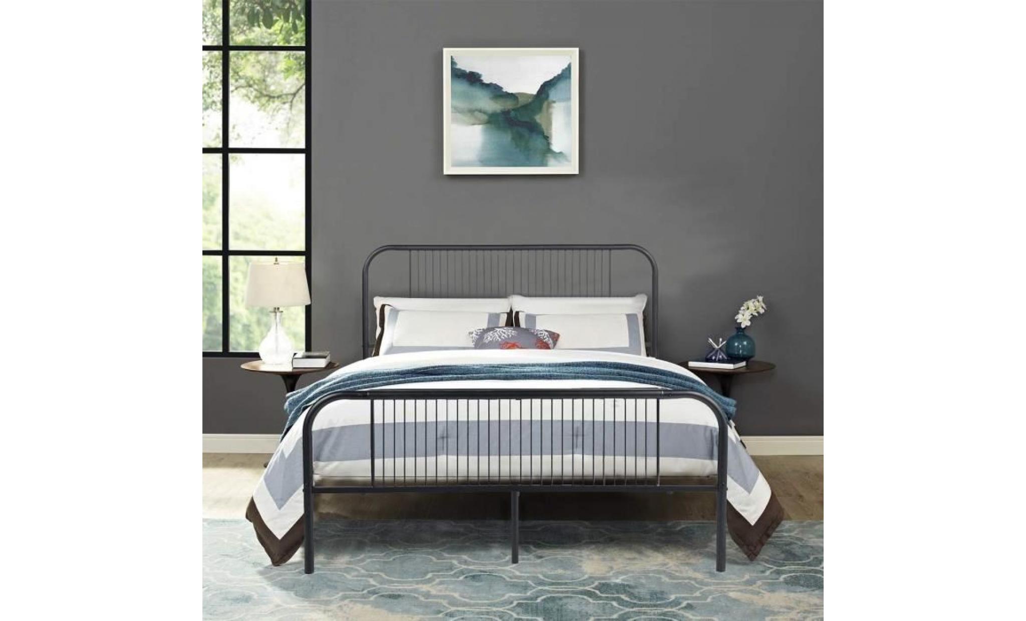 aingoo lit double 140x190 cm cadre de lit en métal avec lattes en acier, design lisse pour votre chambre à coucher, blanc pas cher