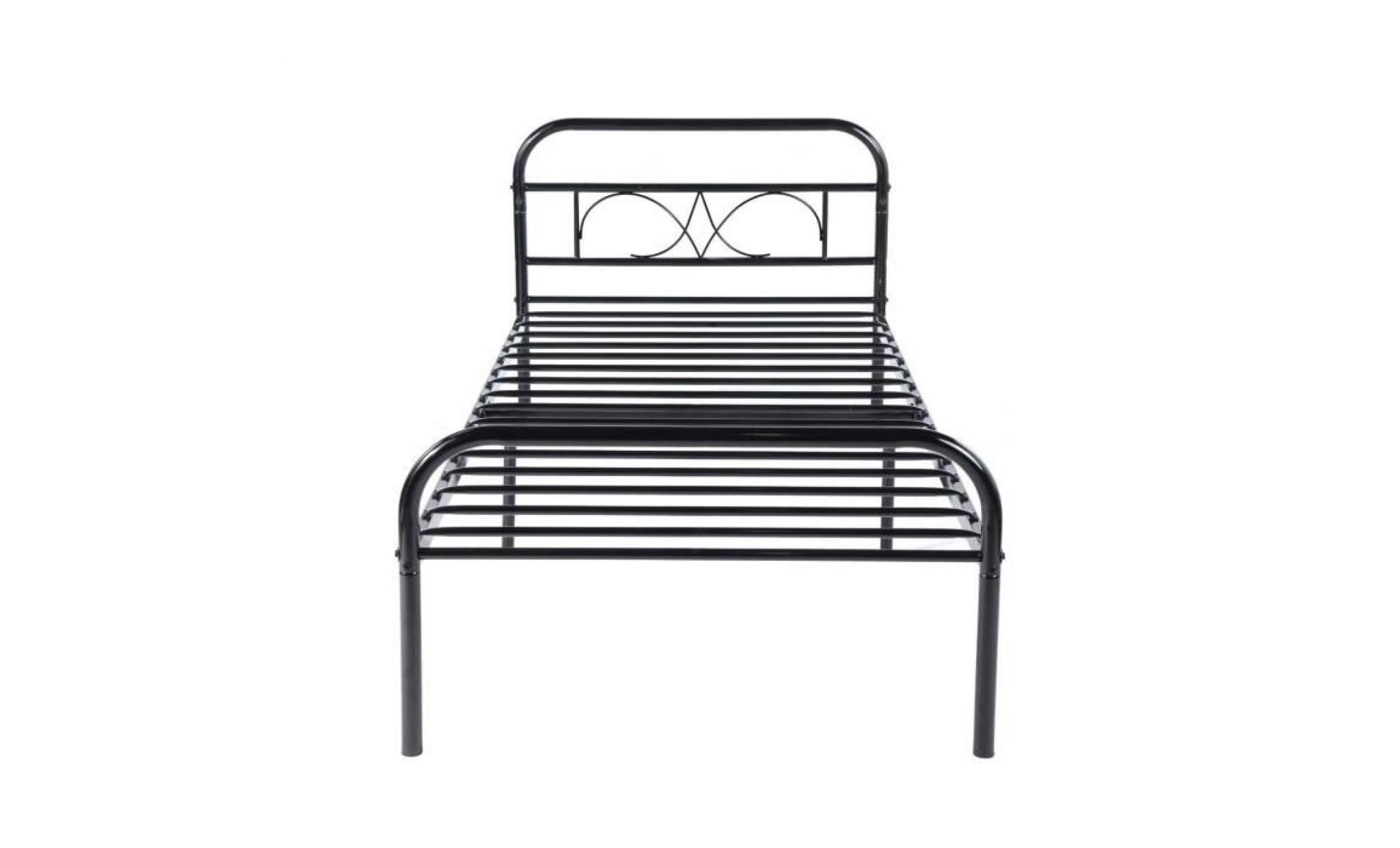 aingoo lit simple en métal cadre de lit avec la structure pleine et les lamelles pour des enfants et des adultes, 90x190 (cm), noir