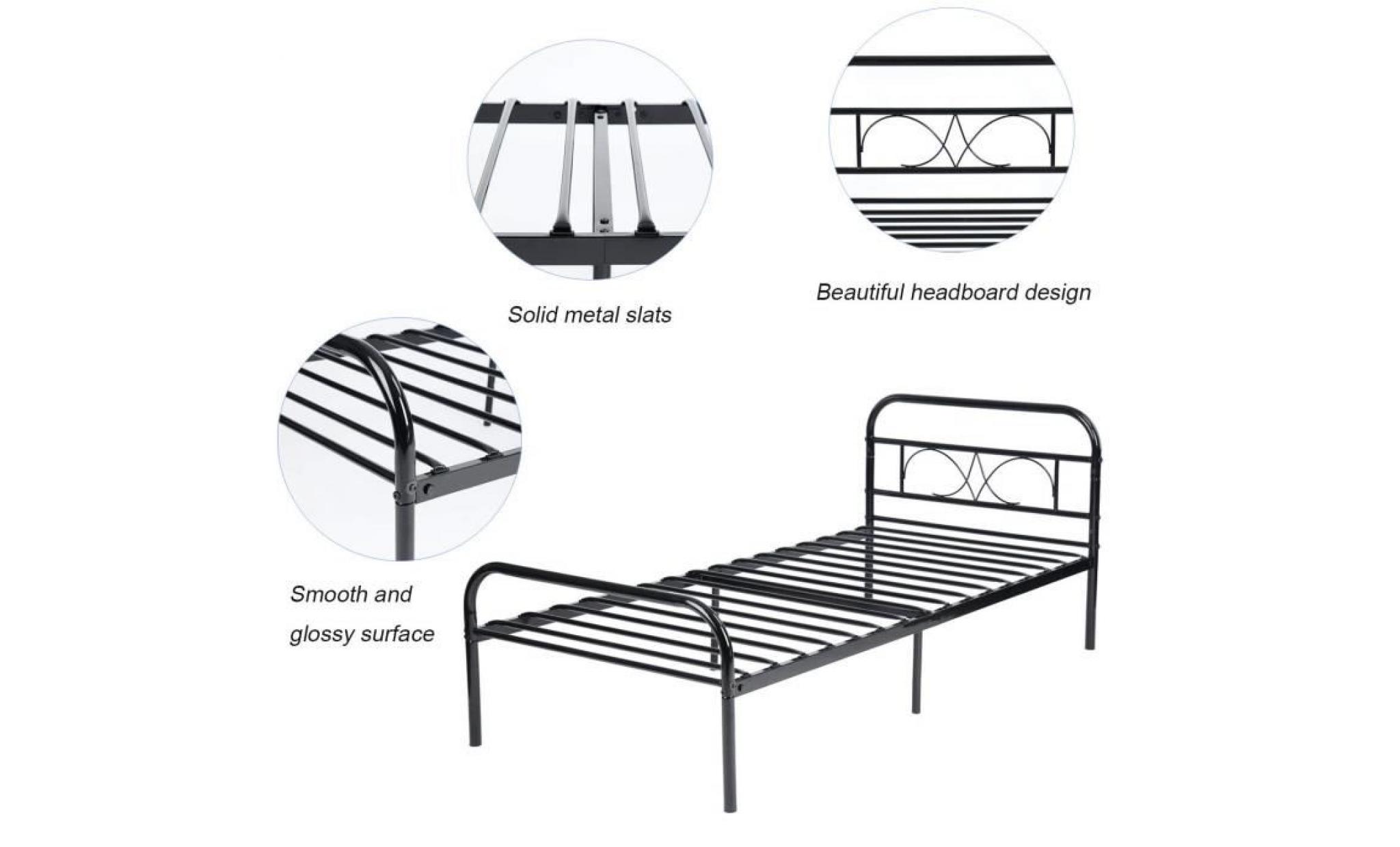aingoo lit simple en métal cadre de lit avec la structure pleine et les lamelles pour des enfants et des adultes, 90x190 (cm), noir pas cher