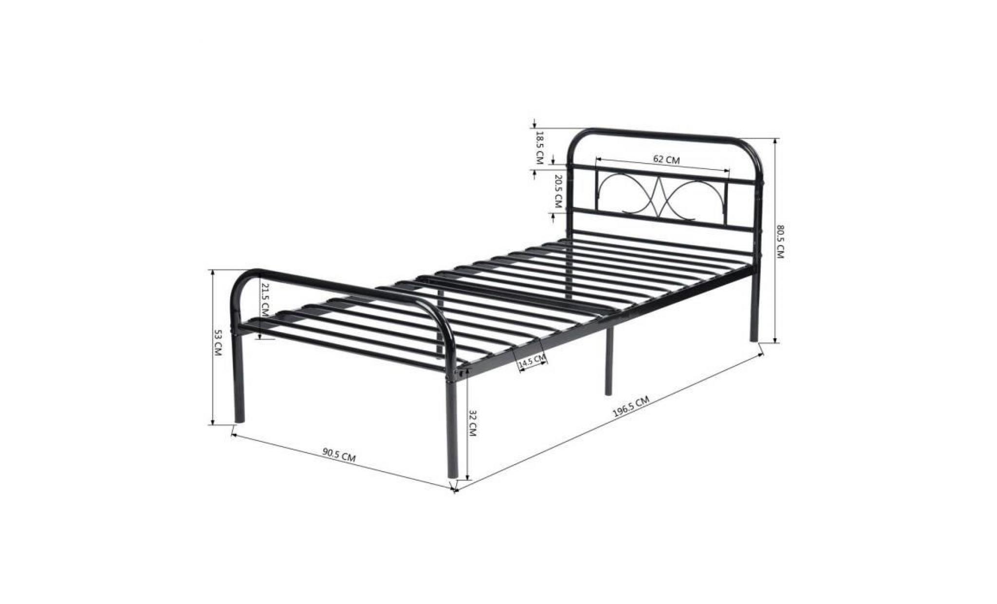 aingoo lit simple en métal cadre de lit avec la structure pleine et les lamelles pour des enfants et des adultes, 90x190 (cm), noir pas cher