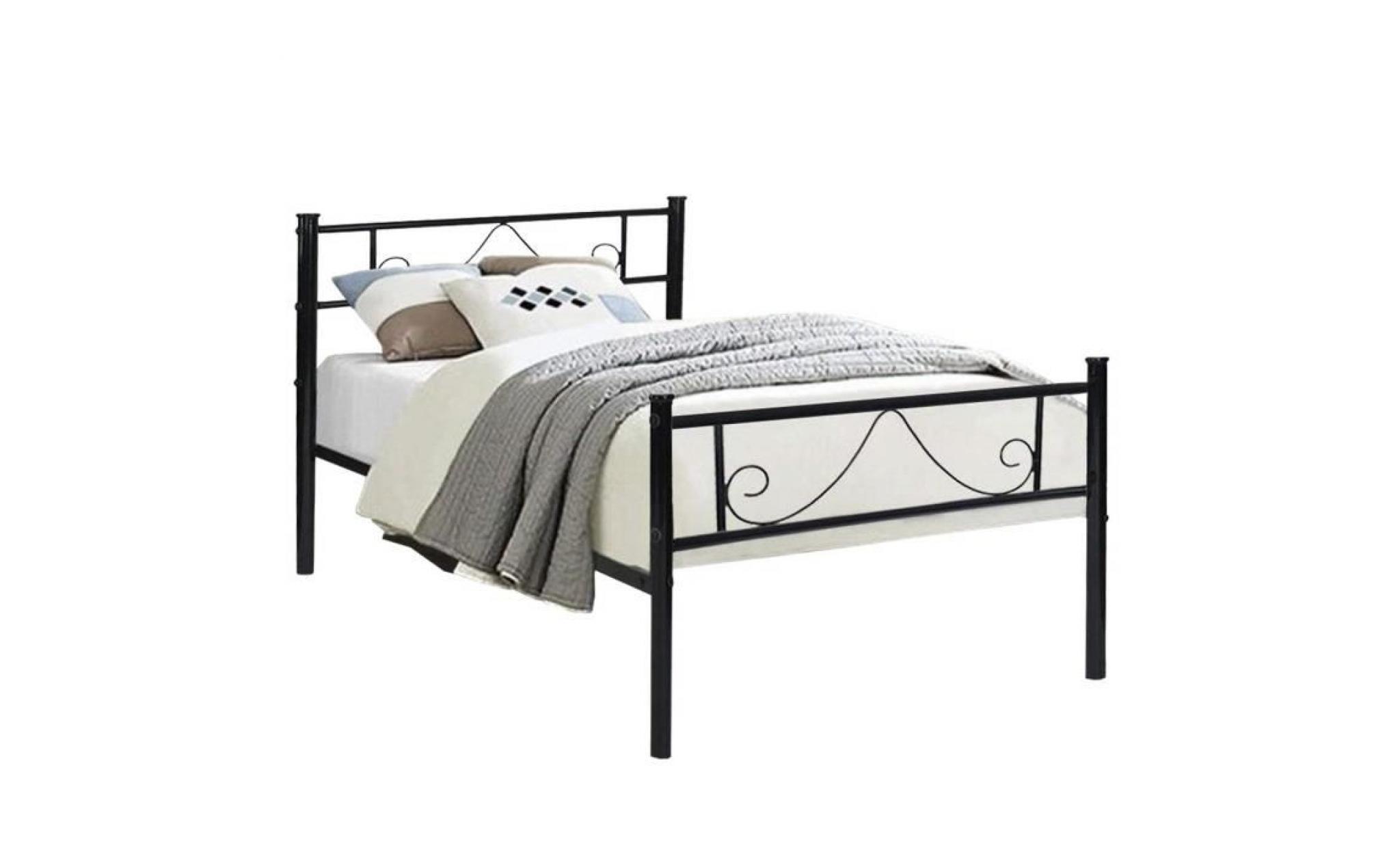 aingoo lit simple en métal design 1 place cadre de structure métallique comfort pour enfant 90x190cm, noir