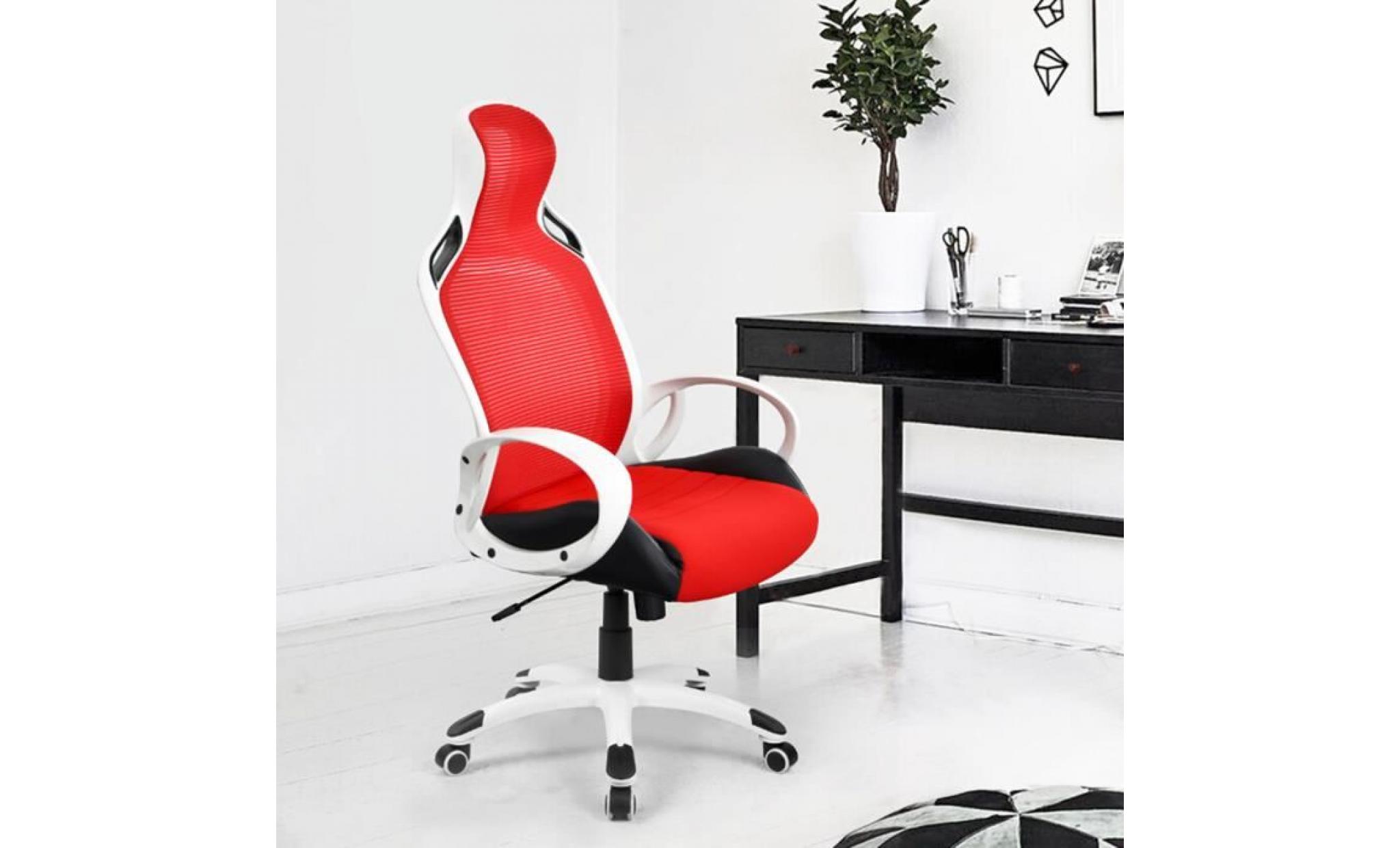 aingoo®  fauteuil de bureau ,chaise de gamer   simili noir et tissu rouge   hauteur régable