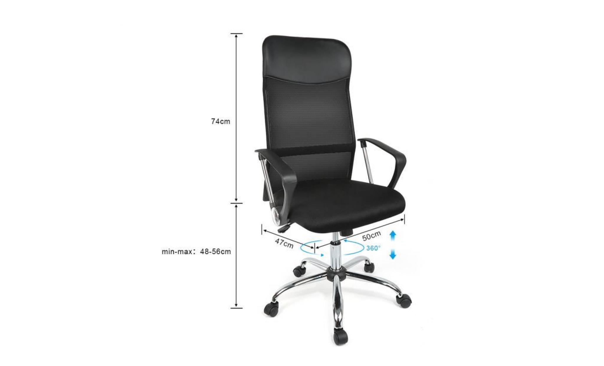 air plus noir fauteuil de bureau siège pivotant chaise en tissu,avec accoudoirs