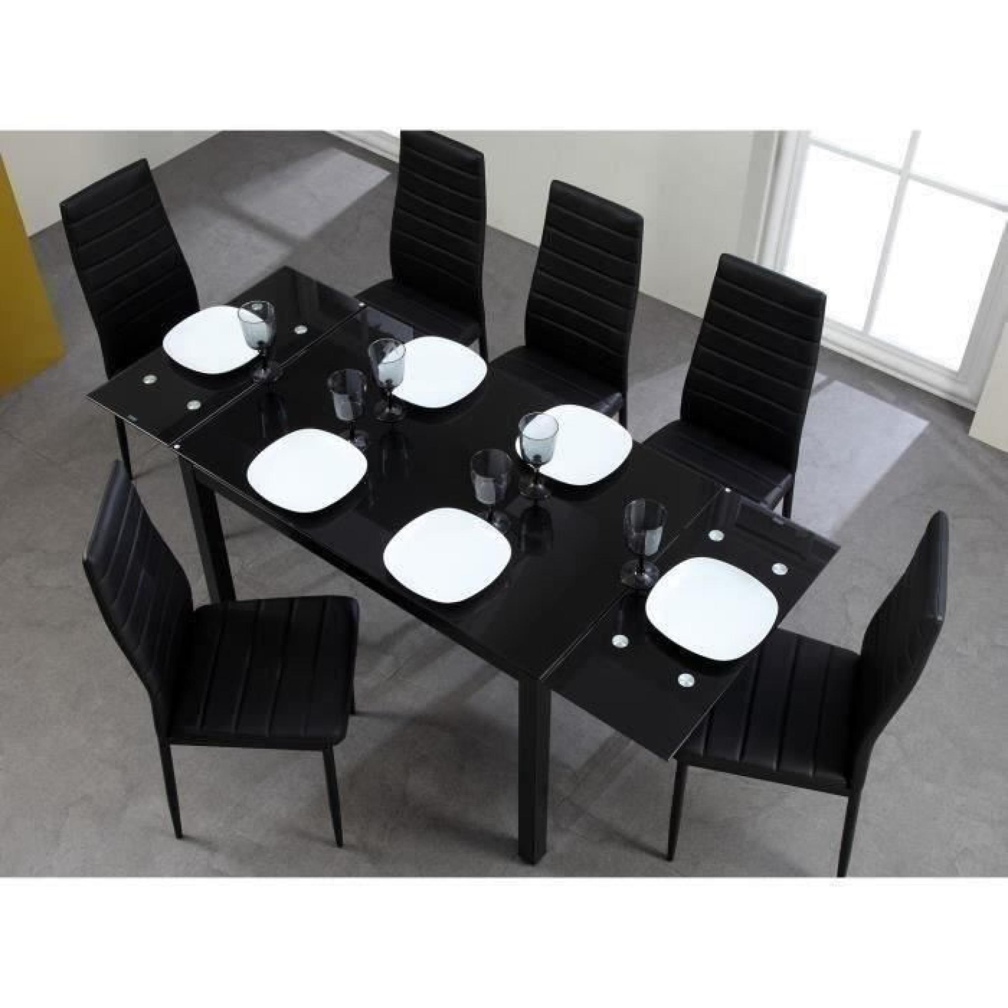ALEPH Ensemble table à manger + 6 chaises en simili noir 110x170cm pas cher
