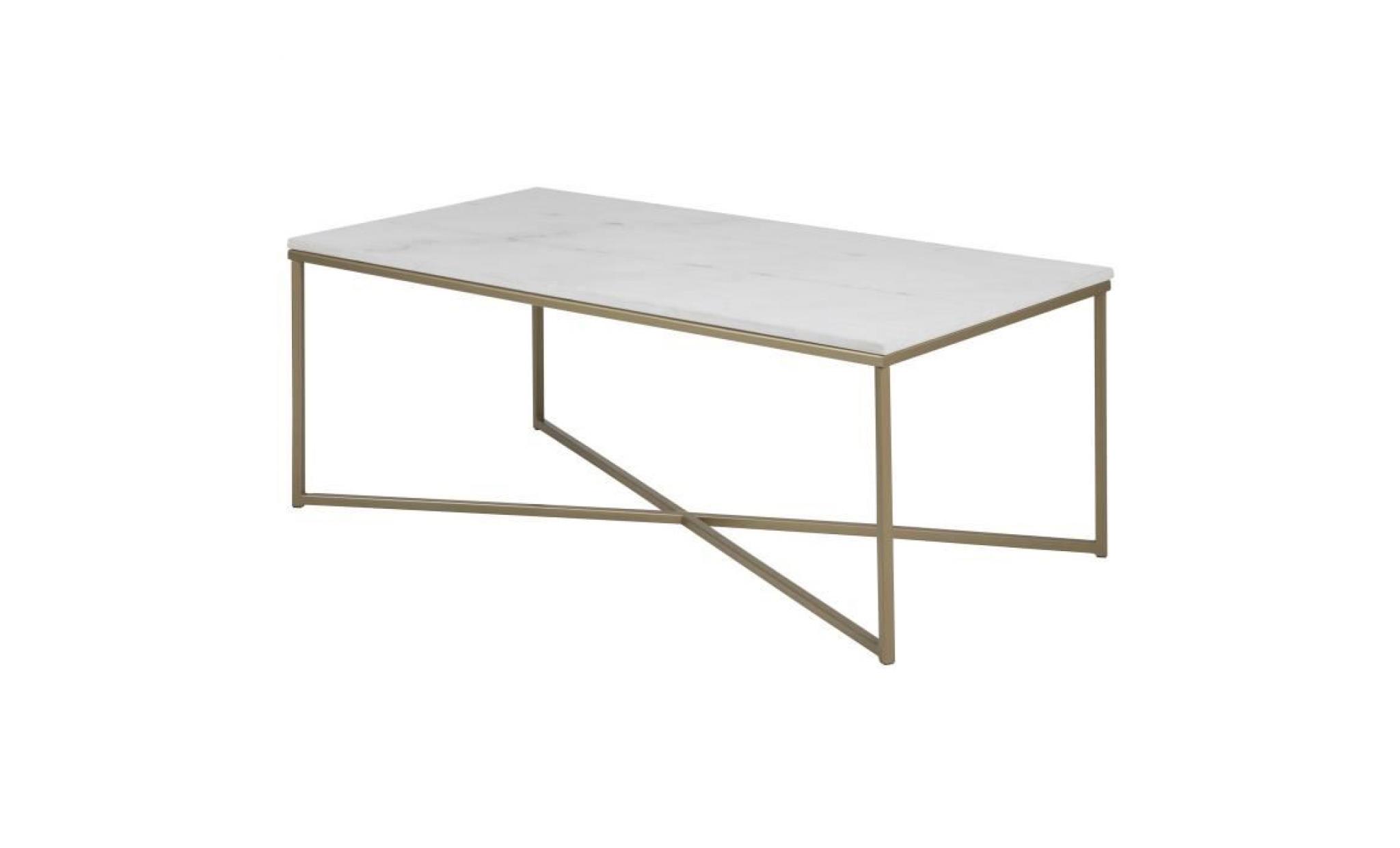 alisma table basse style contemporain en métal peint en laiton léger + plateau en marbre guangxi blanc   l 120 x l 60 cm