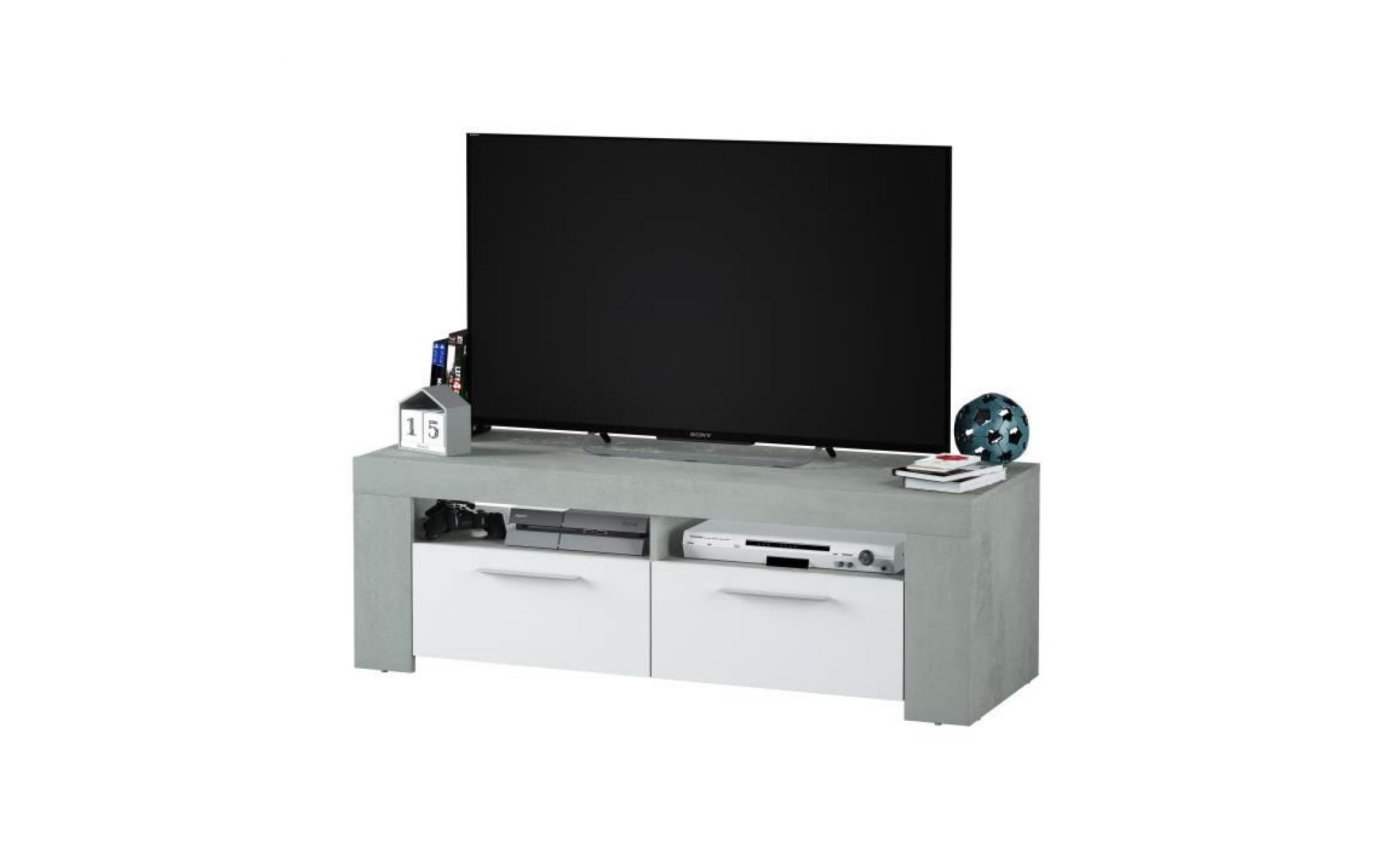 ambit meuble tv 2 portes   style contemporain   gris et blanc   l 120 cm