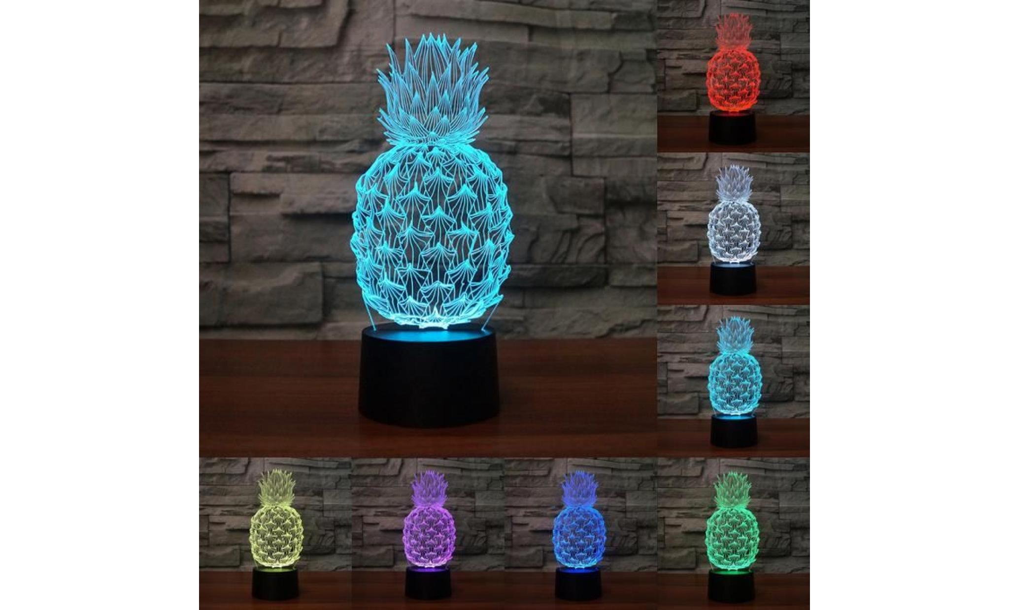 ananas nuit lumière led 7 couleur 3d optique illusion lampe pour chambre bureau nuit lampes