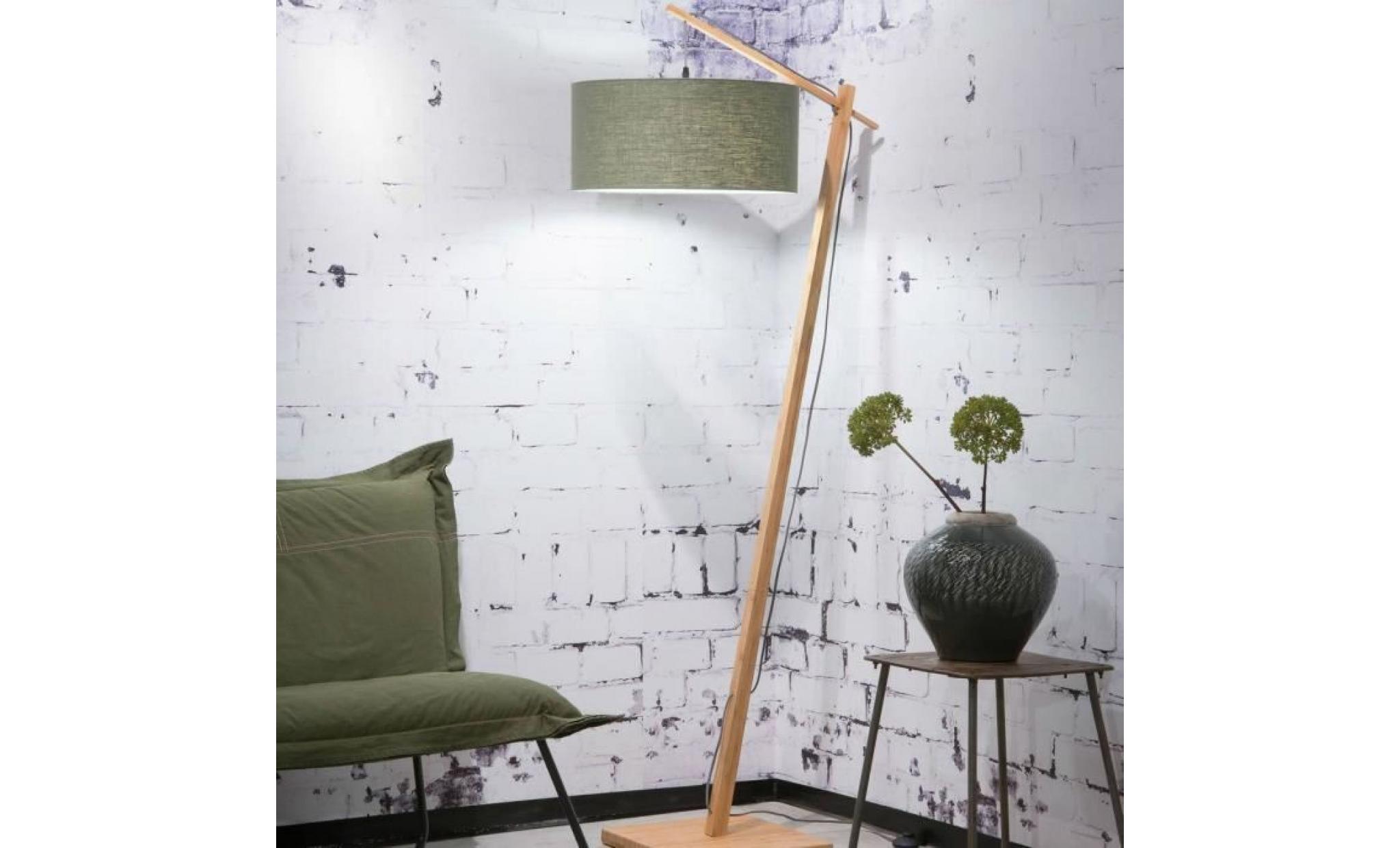 andes lampadaire bambou & lin naturel h176cm vert kaki good & mojo pas cher