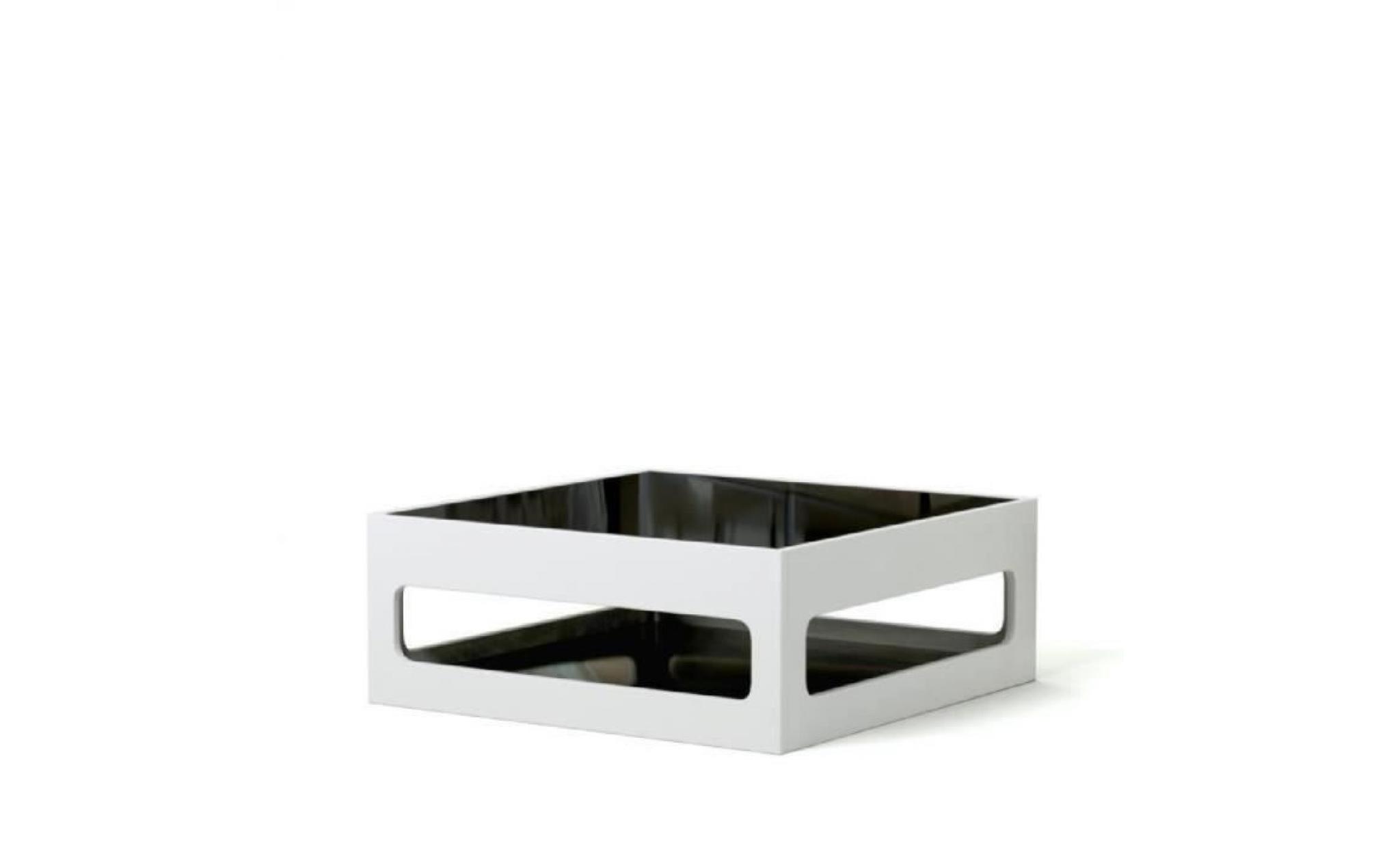 angel table basse carrée style contemporain laquée blanc brillant avec plateaux en verre trempé noir   l 90 x l 90 cm
