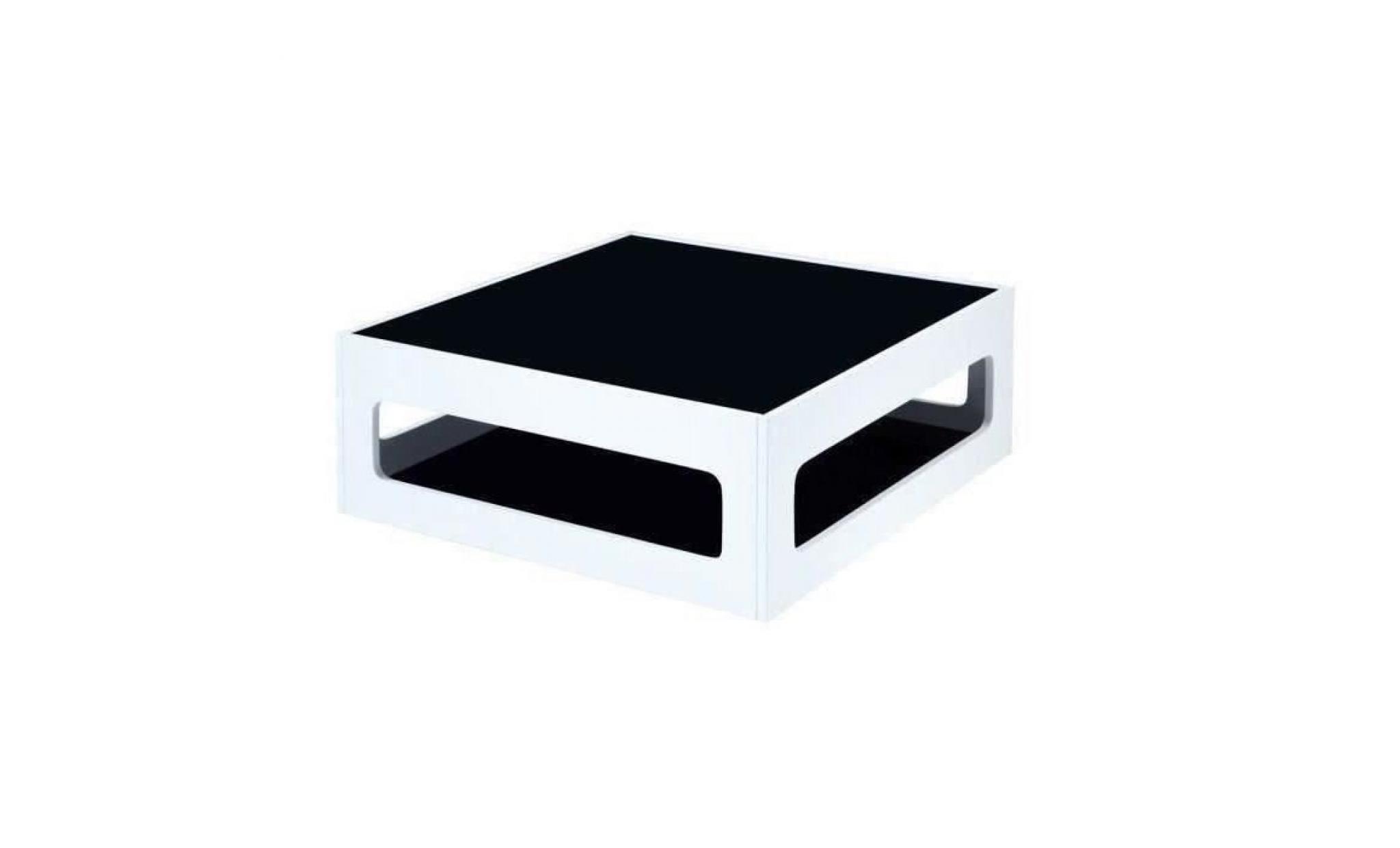 angel table basse carrée style contemporain laquée blanc brillant avec plateaux en verre trempé noir   l 90 x l 90 cm pas cher