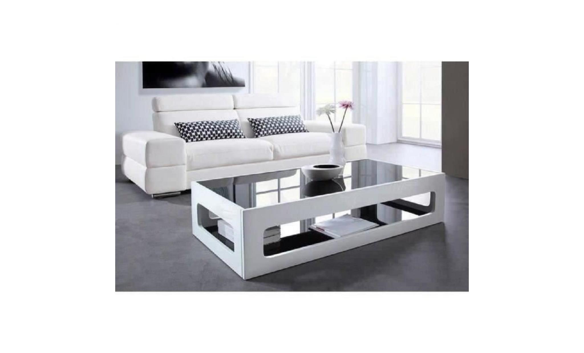 angel table basse rectangulaire style contemporain laquée blanc brillant avec plateaux en verre trempé noir   l 120 x l 60 cm pas cher