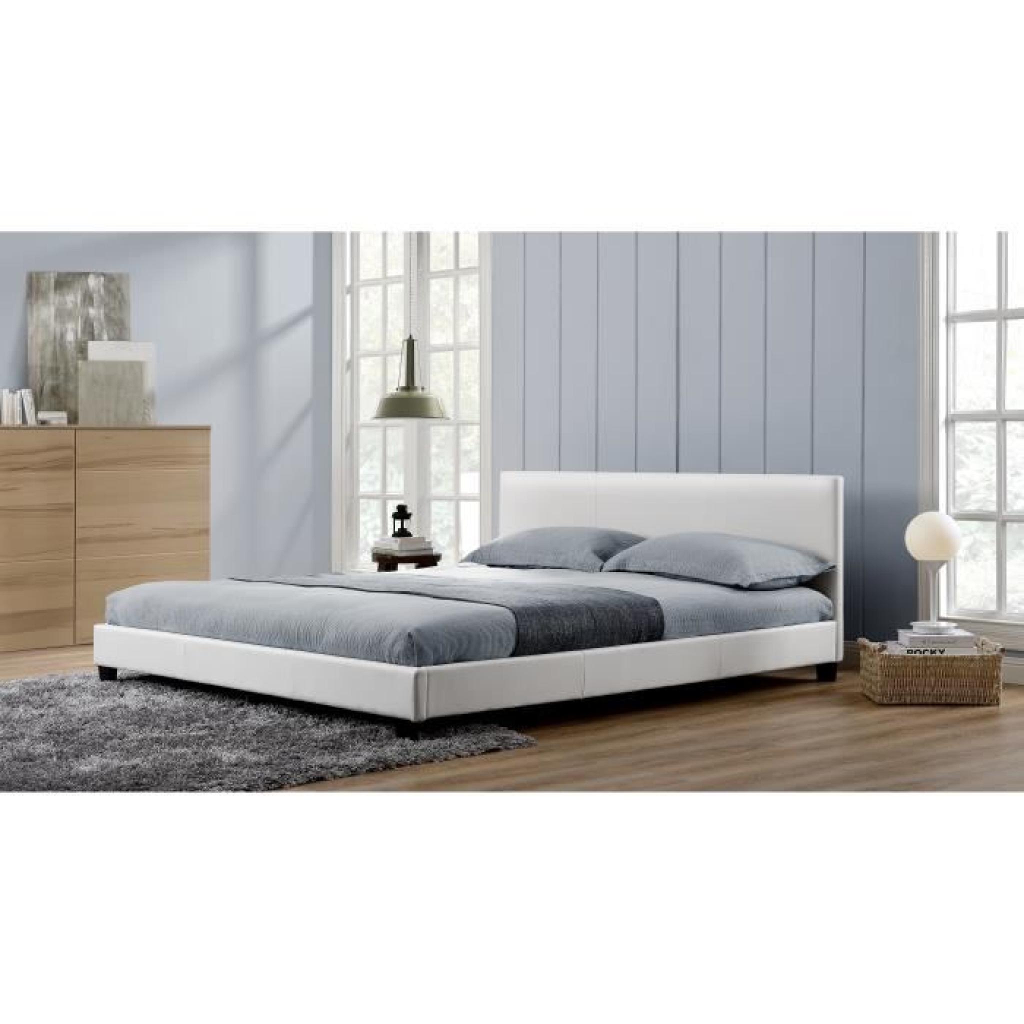 Angelo : Cadre de lit en simili cuir Blanc 160x200