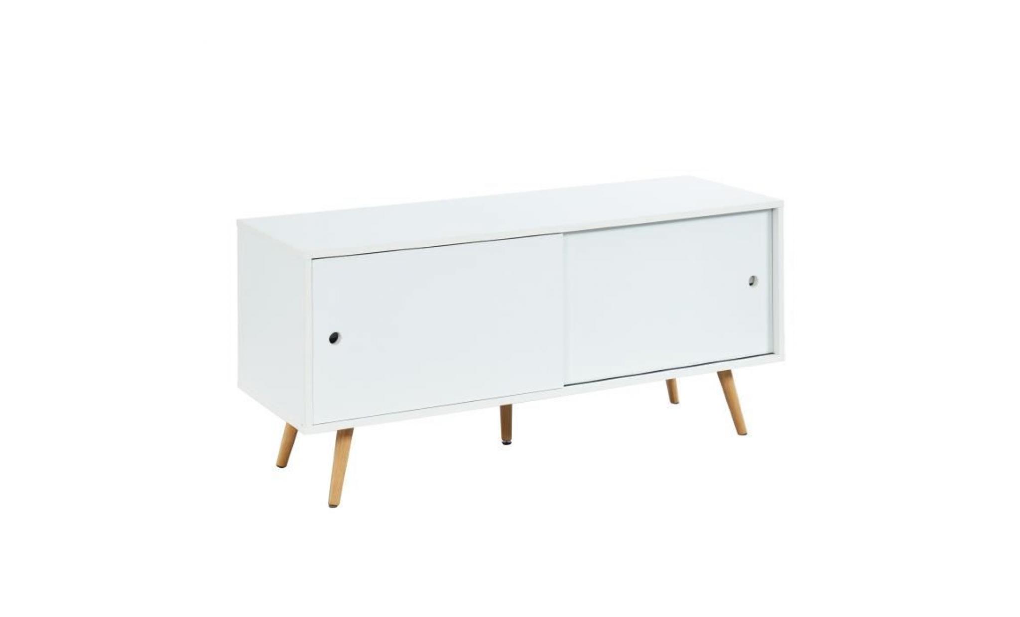 annette 11 meuble tv scandinave   pieds en bois d'eucalyptus   blanc   l 116,5 cm