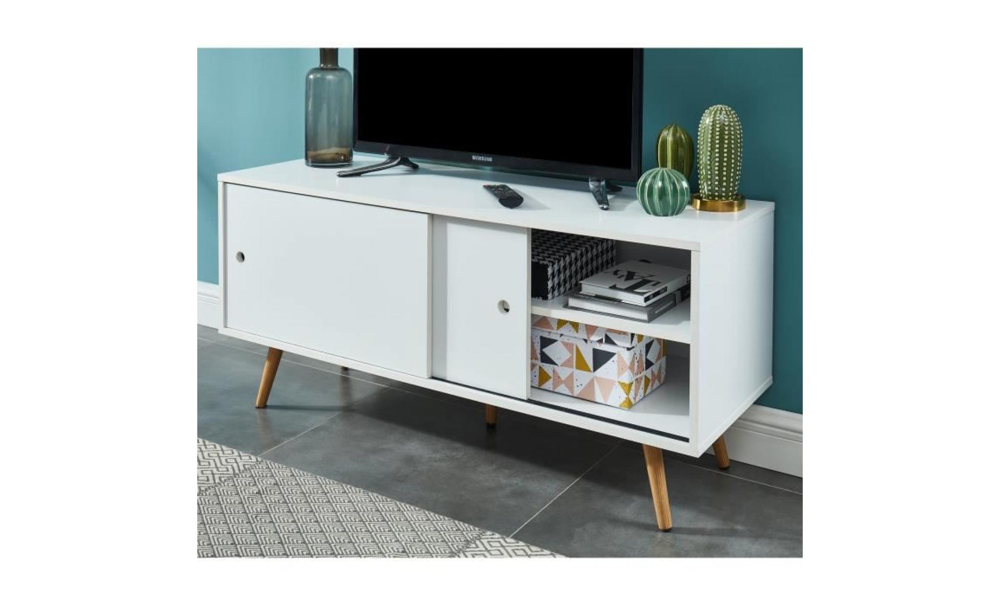 annette 11 meuble tv scandinave   pieds en bois d'eucalyptus   blanc   l 116,5 cm pas cher