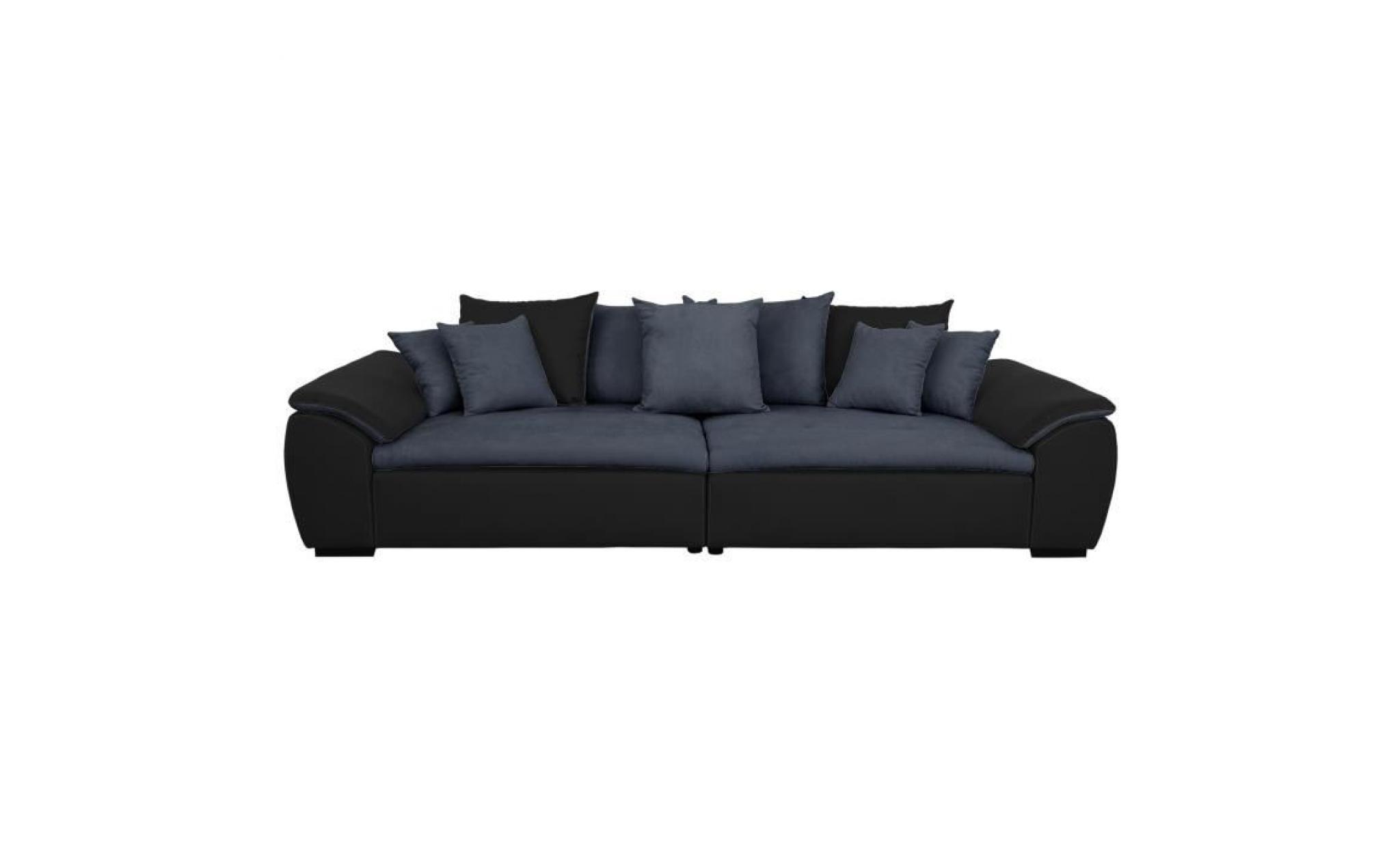 apple canapé droit fixe 3 places   simili noir et bleu   contemporain   l 280 x p 119 cm