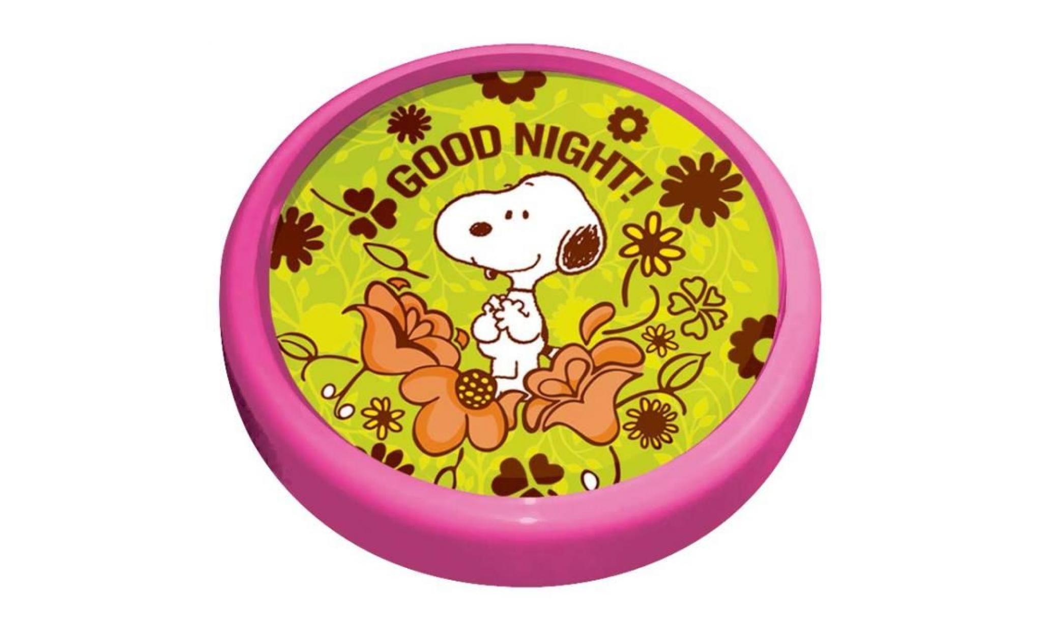 applique chambre enfants luminaire mural rond snoopy good night fleurs rose vert